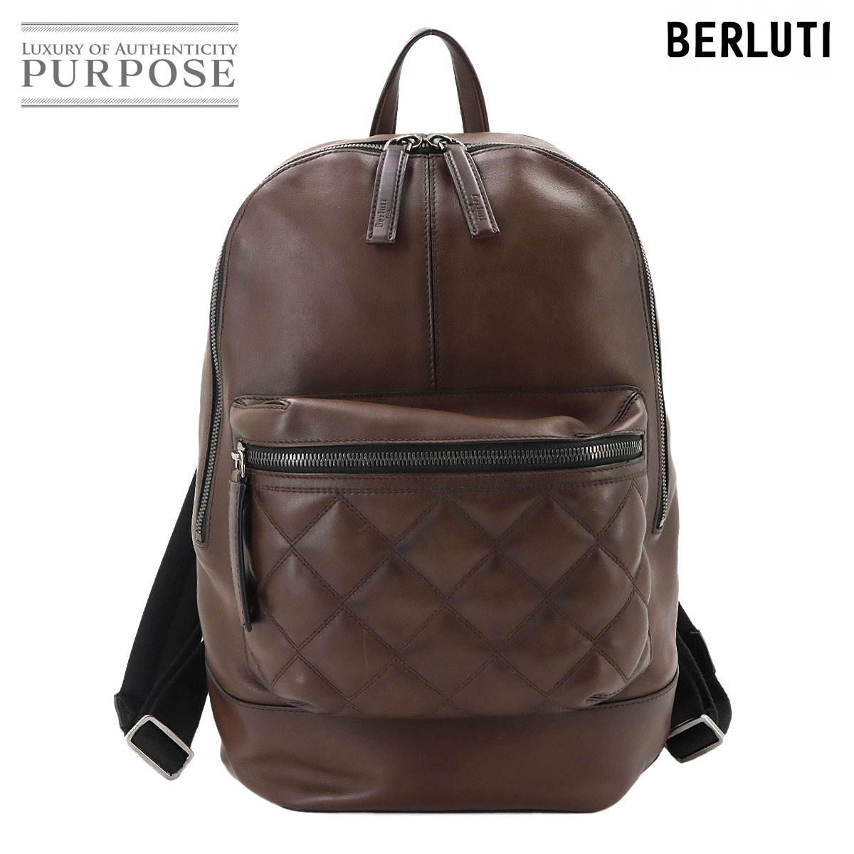 Berluti オブザロード バックパック リュックサック レザー ブラウン シルバー 金具 Off The Road Backpack ベルルッティ 90340424