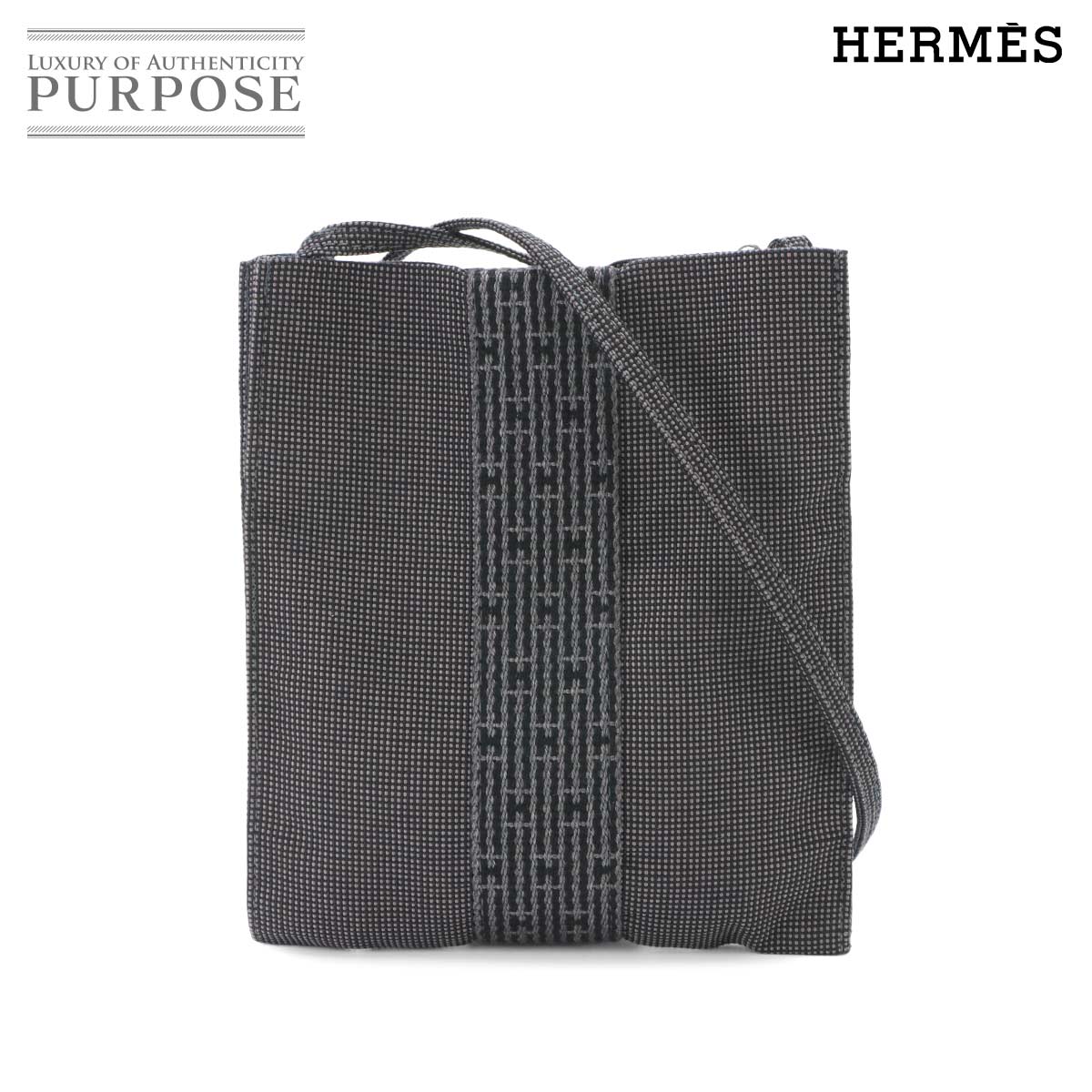 HERMES エールライン ポシェット ショルダー バッグ キャンバス グレー Herline Pochette エルメス 90340631