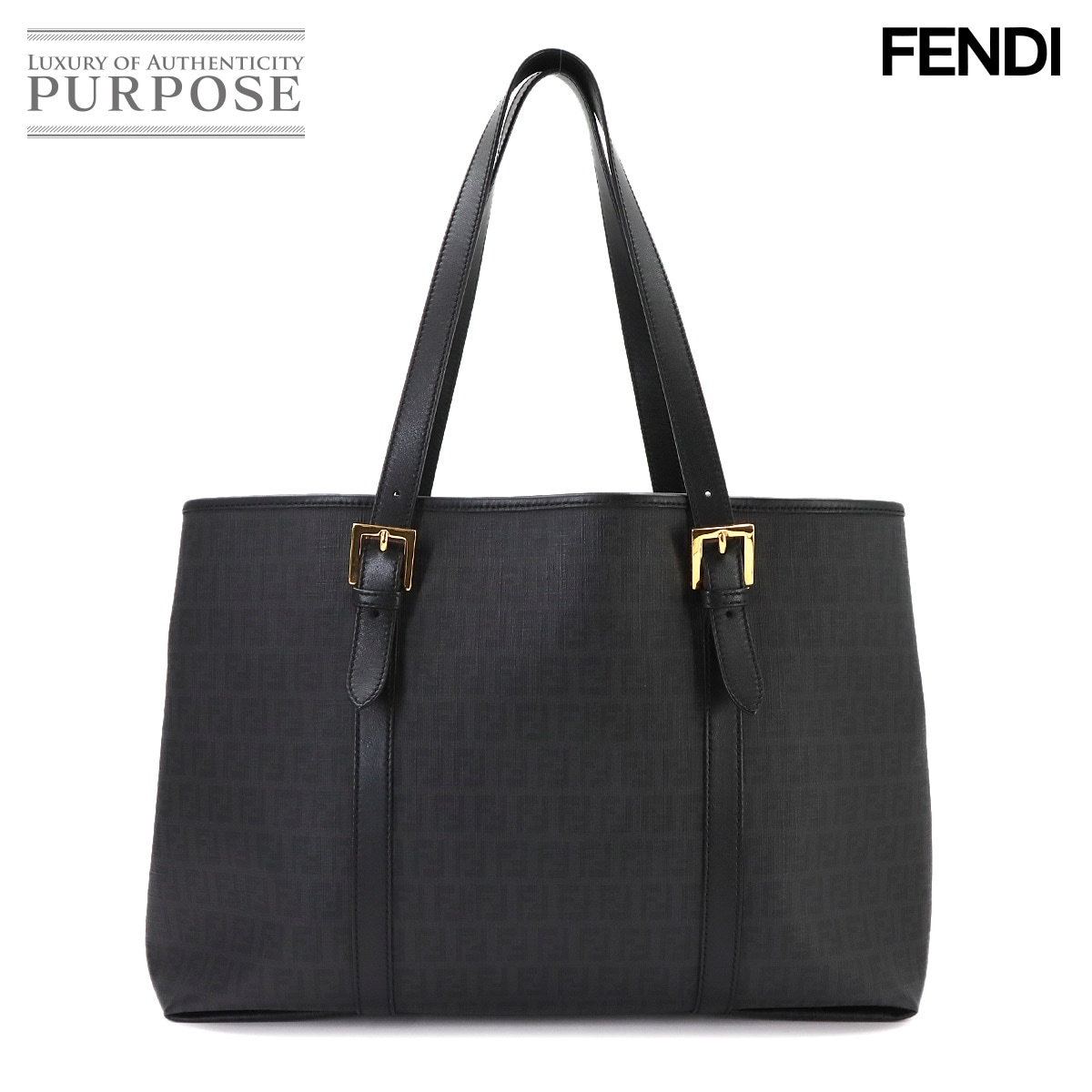 FENDI ズッキーノ トート バッグ PVC レザー ブラック 8BH238 ゴールド 金具 Zucchino Tote Bag フェンディ 90342363