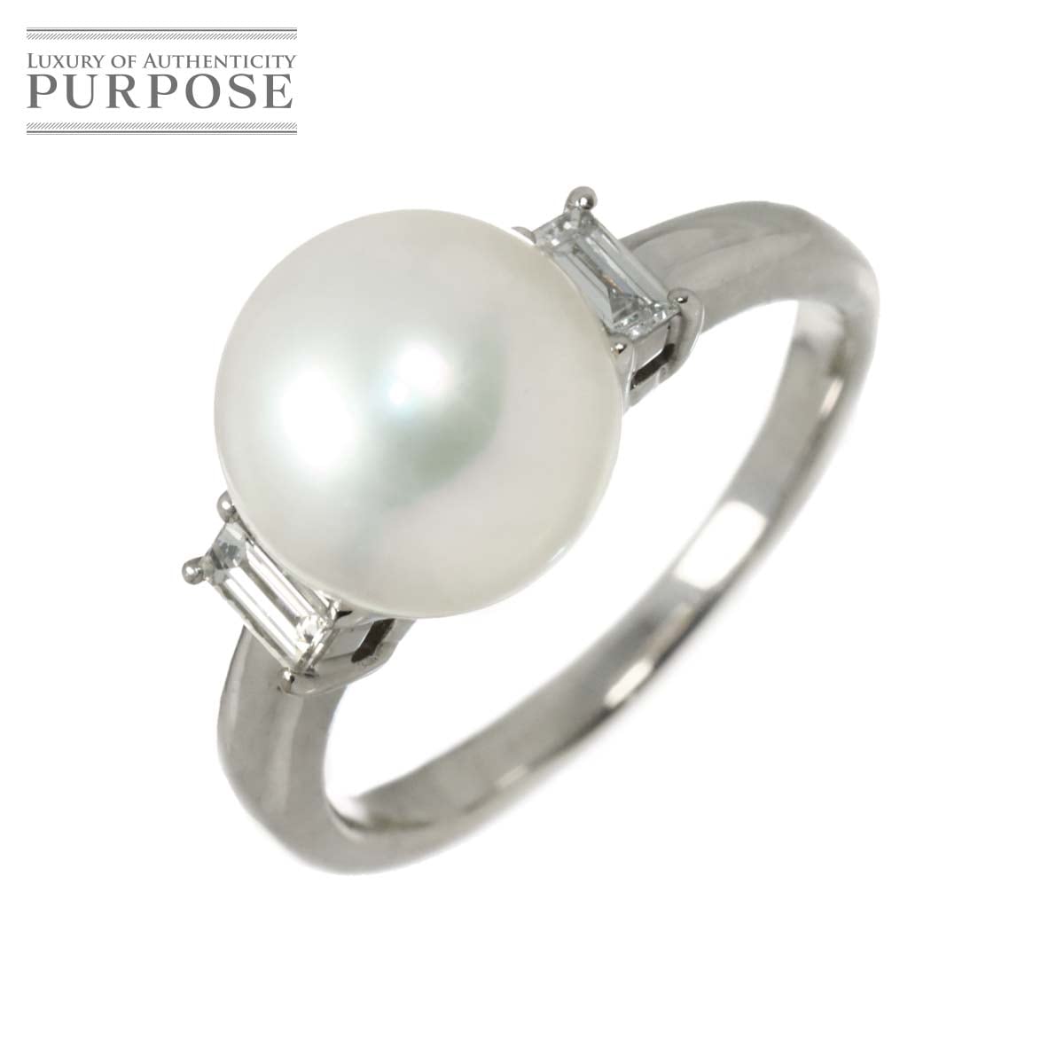 リング 10号 アコヤ真珠 9.0mm ダイヤ 0.17ct Pt プラチナ パール 指輪 Akoya Pearl Ring 90340701