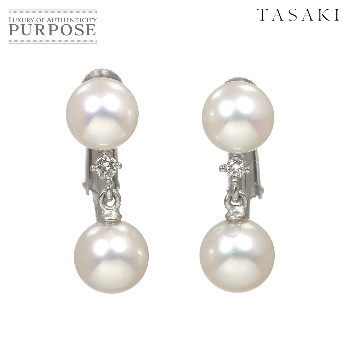 TASAKI アコヤ真珠 6.7-6.4mm ダイヤ 0.02/0.02ct イヤリング K14 WG ホワイトゴールド 585 パール 田崎真珠 Earrings Clip on タサキ 90332552