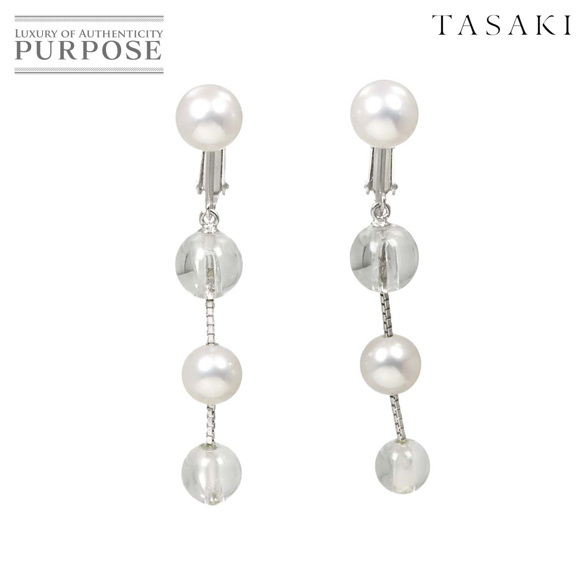 TASAKI ヴァリエ アコヤ真珠 7.0-6.3mm クリスタル イヤリング K18 WG ホワイトゴールド 750 パール 田崎真珠 Earrings Clip on タサキ 90332834