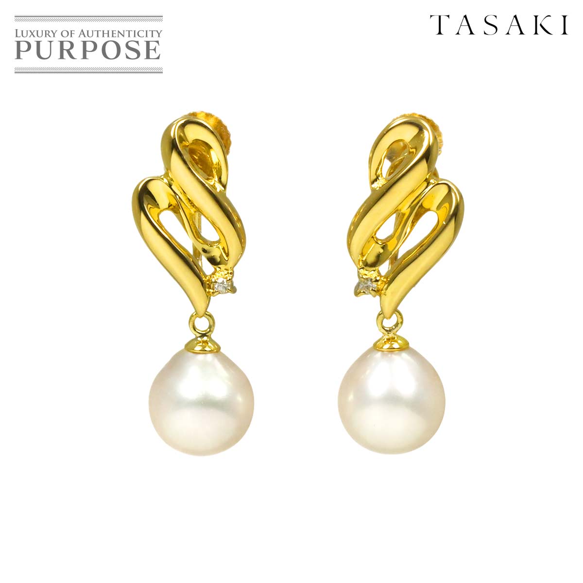 TASAKI 淡水真珠 ダイヤ 0.01/0.01ct イヤリング K18 YG イエローゴールド 750 パール 田崎真珠 Earrings タサキ 90333665