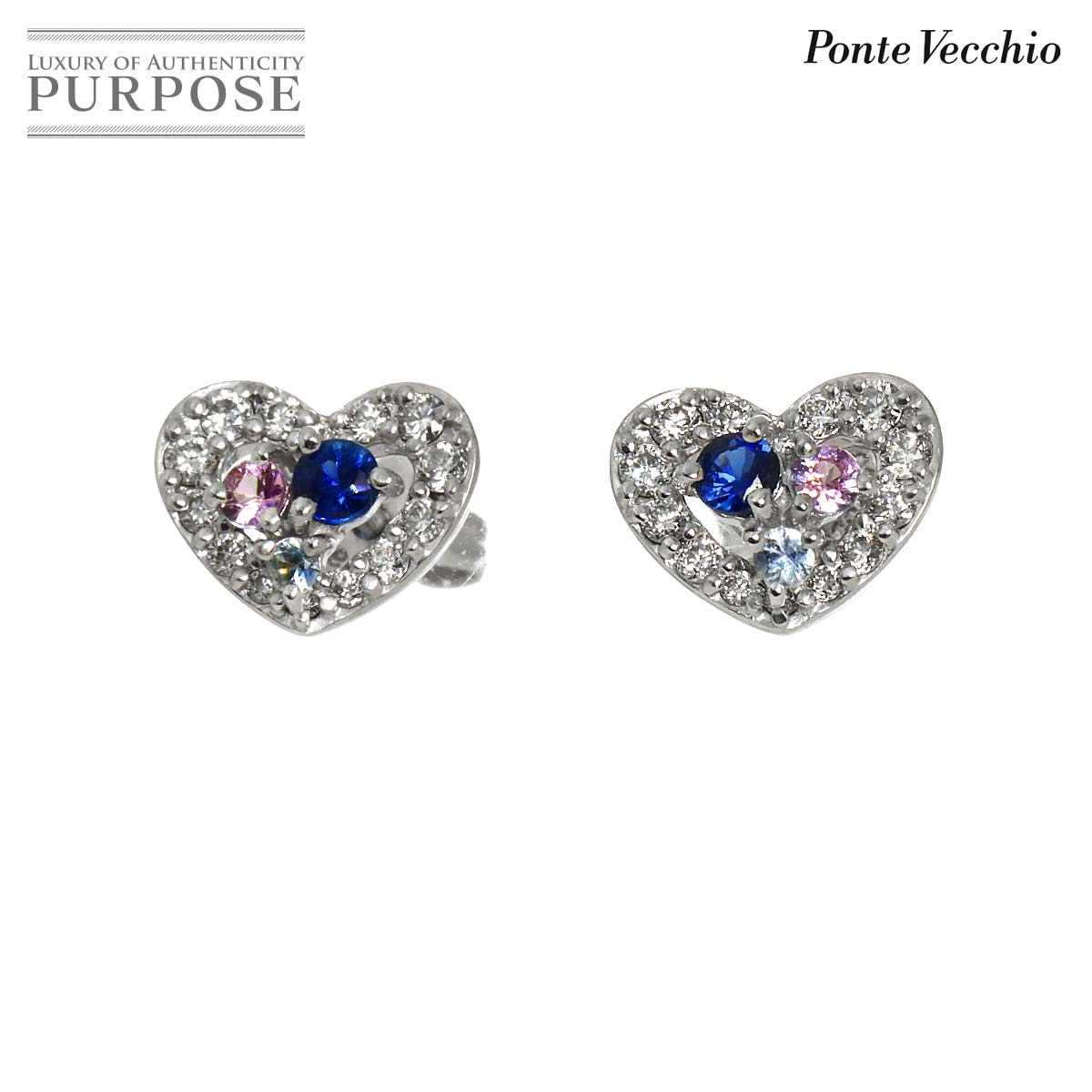Ponte Vecchio サファイヤ 0.12/0.12ct ダイヤ 0.10/0.10ct ピアス K18 WG ホワイトゴールド 750 Earrings Pierced ポンテヴェキオ 90334320