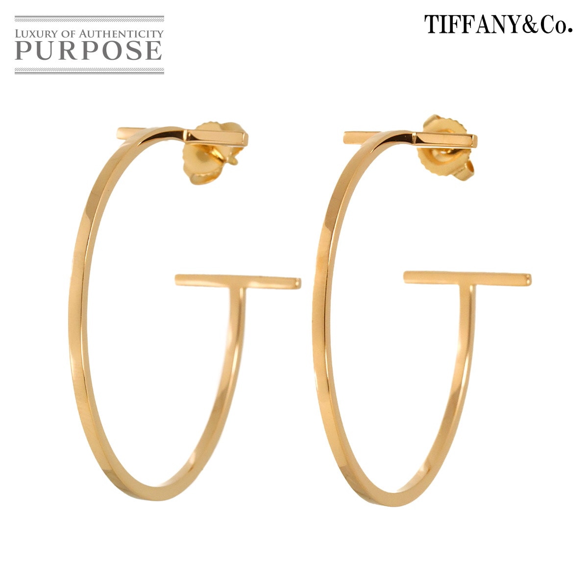 TIFFANY&CO. Tフープ ラージ ピアス K18 PG ピンクゴールド 750 Earrings Pierced ティファニー 90335197