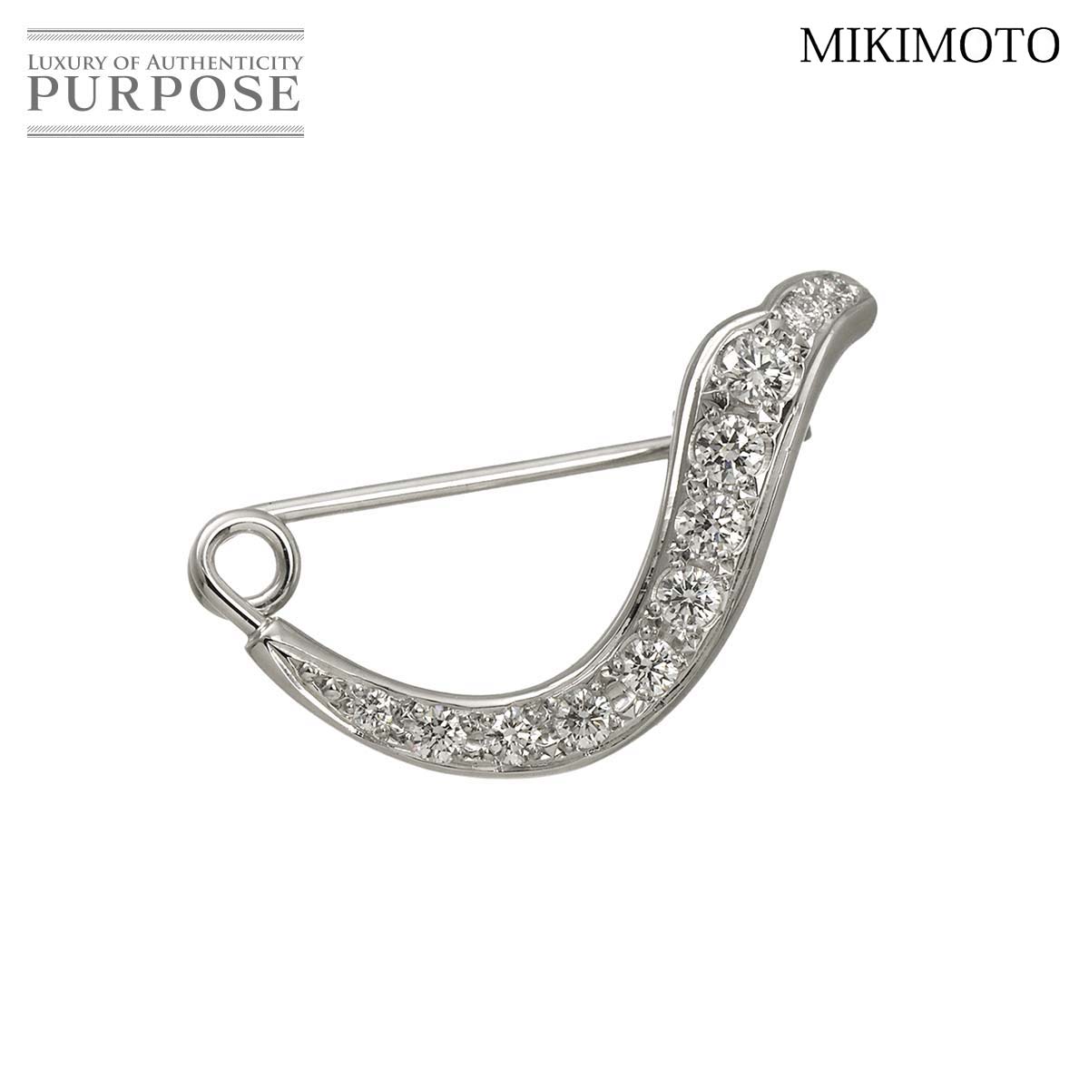 MIKIMOTO ダイヤ ブローチ K18 WG ホワイトゴールド 750 Diamond Brooch ミキモト 90335696