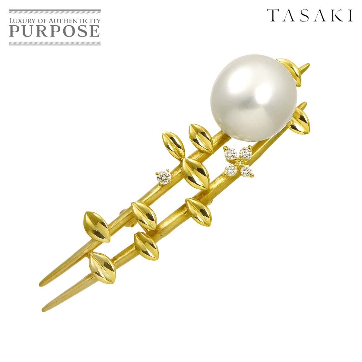 TASAKI 白蝶真珠 ダイヤ 0.12ct ブローチ K18 YG イエローゴールド パール 田崎真珠 Pearl Brooch タサキ 90335991