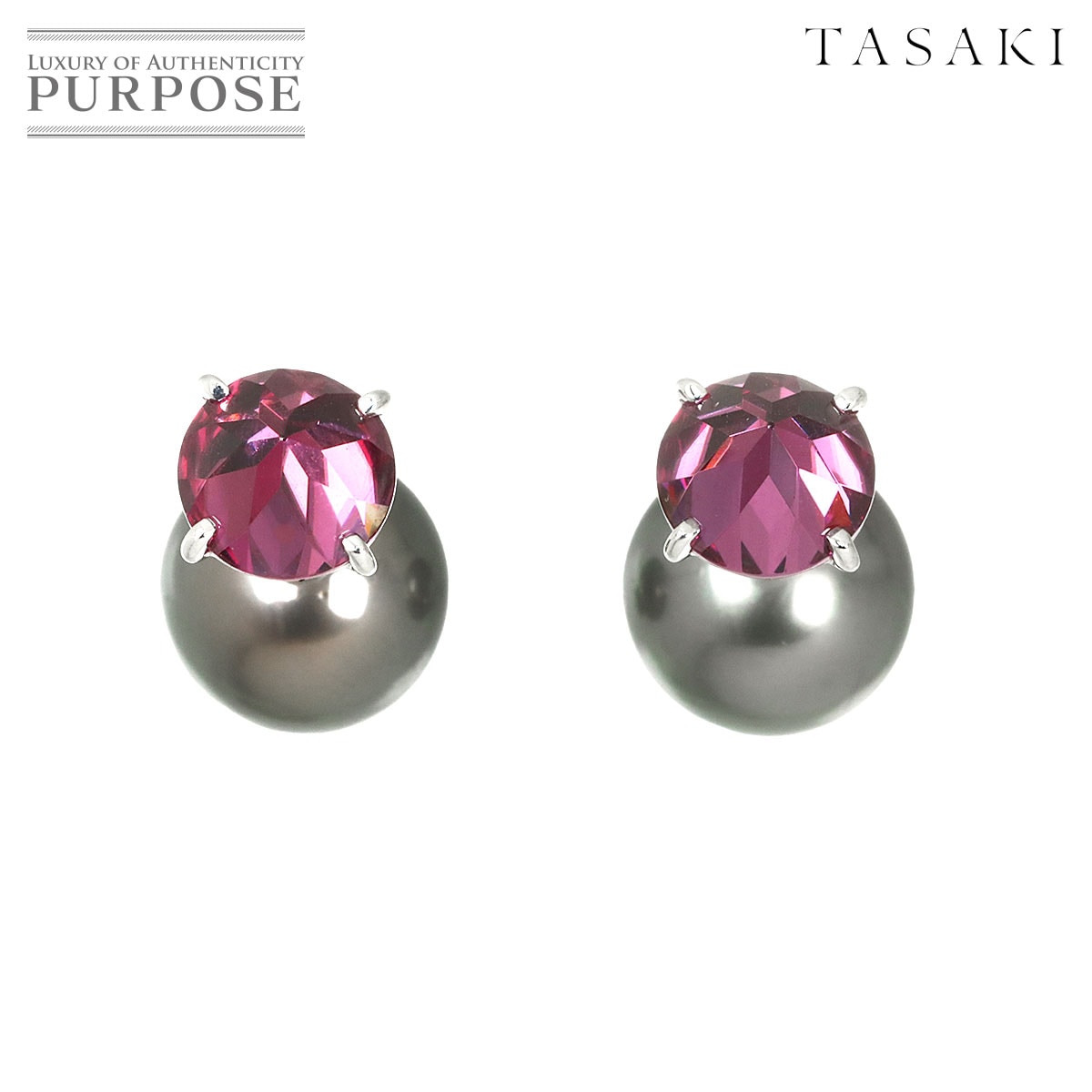 TASAKI リファインド リベリオン 黒蝶真珠 9.3mm ガーネット ピアス K18 WG ホワイトゴールド 750 パール Earrings Pierced【証明書付き】タサキ 90336264