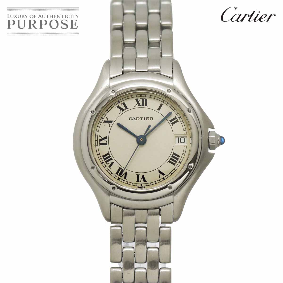 Cartier パンテール クーガーSM W35001F5 ヴィンテージ レディース 腕時計 デイト アイボリー クォーツ ウォッチ Panthere cougar カルティエ 90334941