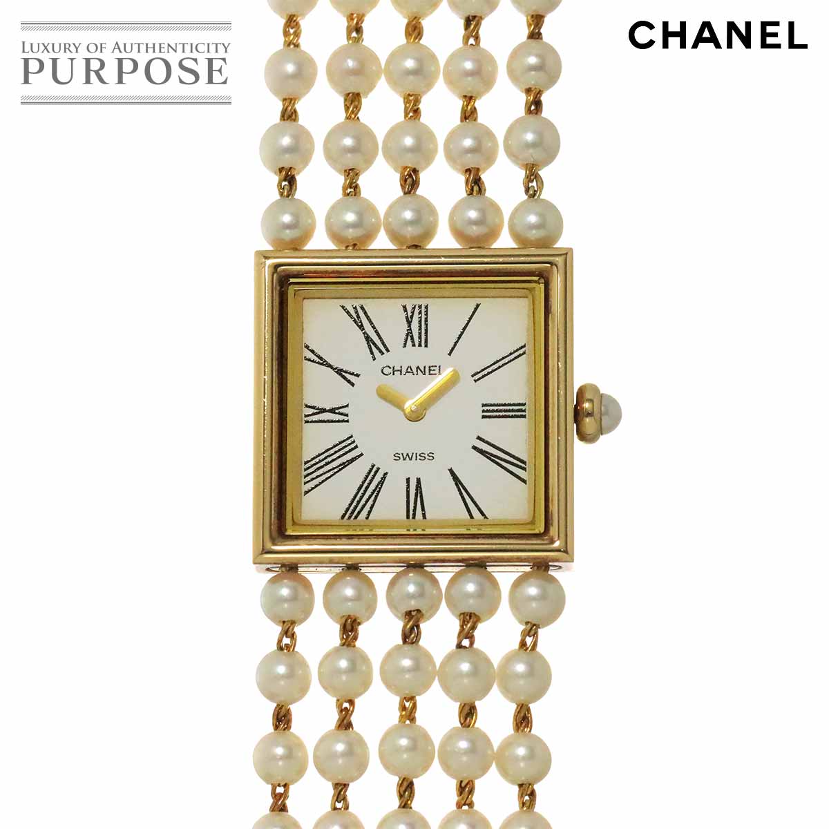 CHANEL マドモアゼル パールブレス Lサイズ H0007 レディース 腕時計 ホワイト K18YG イエローゴールド クォーツ ウォッチ Mademoiselle シャネル 90340443