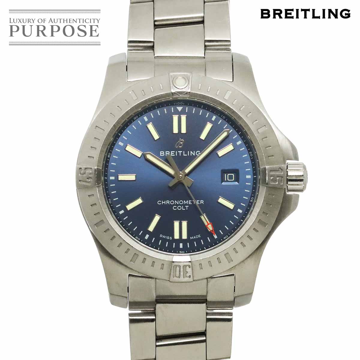 BREITLING コルト A17388 メンズ 腕時計 デイト ブルー オートマ 自動巻き ウォッチ ブライトリング 90342797
