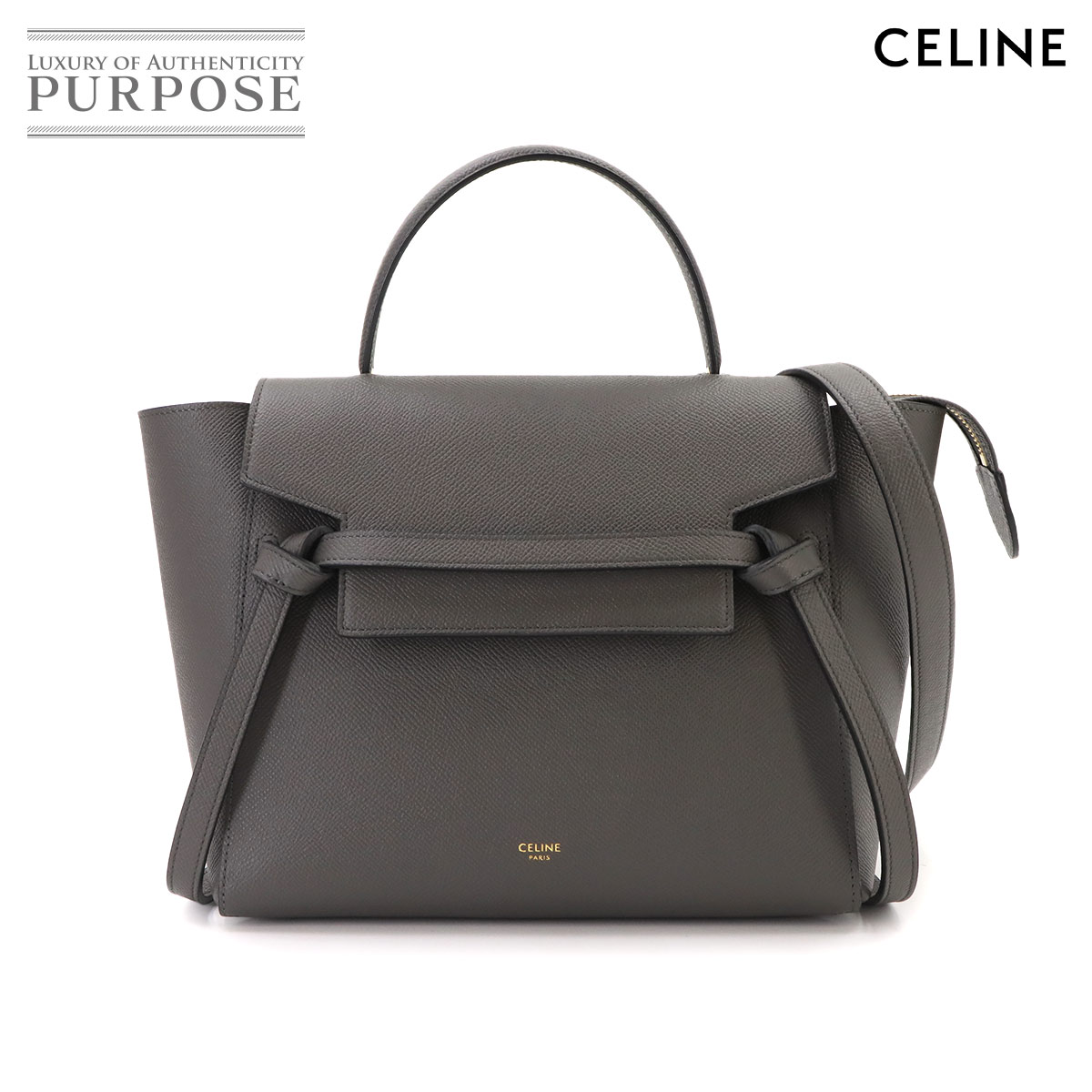 CELINE ベルトバッグ マイクロ 2way ハンド ショルダー バッグ レザー グレー 189153 ゴールド 金具 Belt Bag Micro セリーヌ 90339695