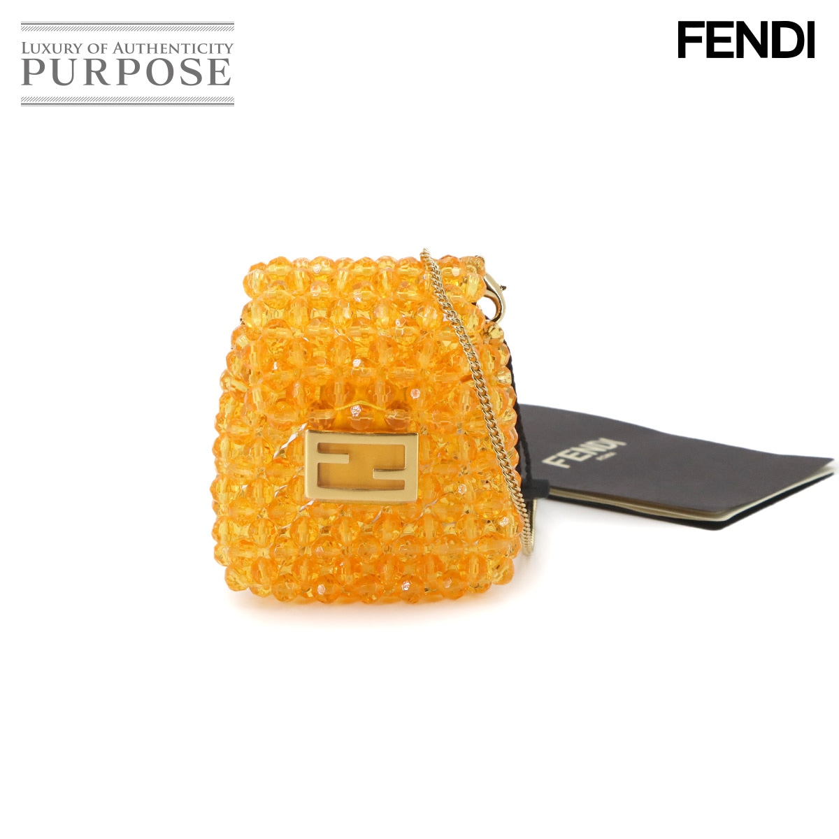 FENDI ピコ バゲット チェーン ショルダー ポーチ ビーズ レザー オレンジ 7AR845 Pico Baguette Charm フェンディ 90339706