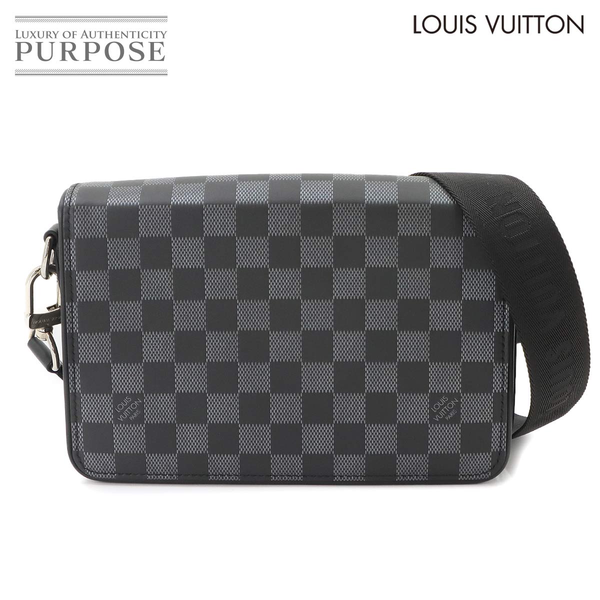 LOUIS VUITTON ダミエ アンフィニ ステュディオ メッセンジャー ショルダー バッグ レザー ブラック シルバー N50007 シルバー 金具 Discovery Messenger Bag ルイ ヴィトン 90339854