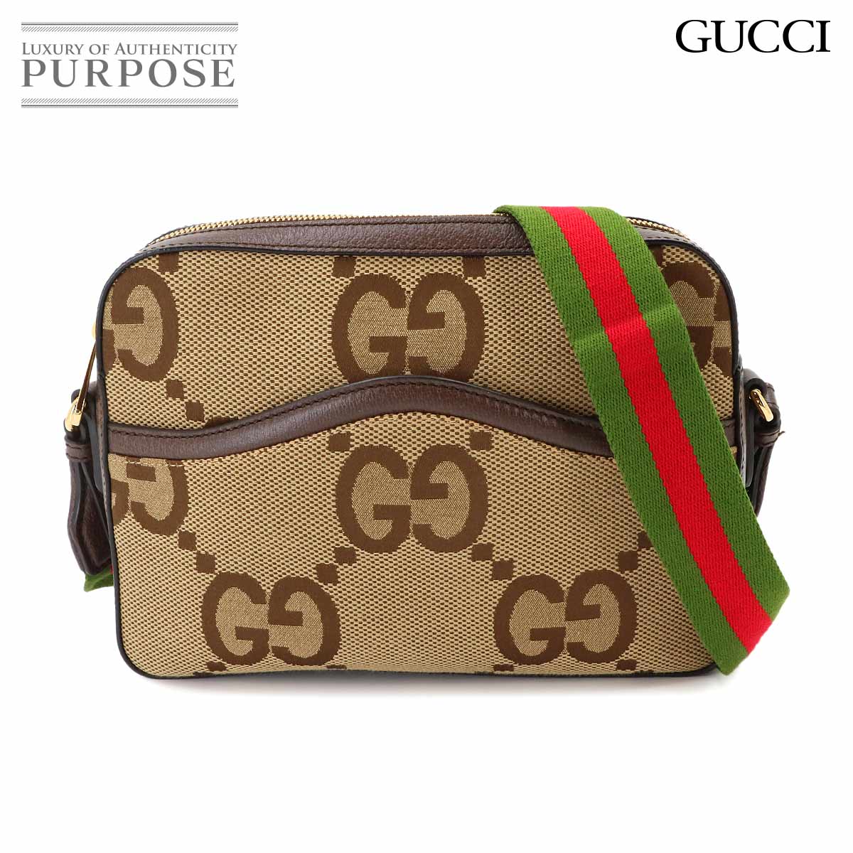 GUCCI ジャンボGG メッセンジャー ショルダー バッグ キャンバス レザー キャメル エボニー 675891 Jumbo GG Messenger Bag グッチ 90339860