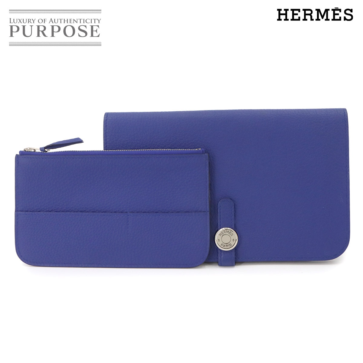 HERMES ドゴン GM エルメス HERMES 二つ折り 長財布 トゴ ブルーエレクトリック T刻印 シルバー 金具 Dogon GM エルメス 90339933