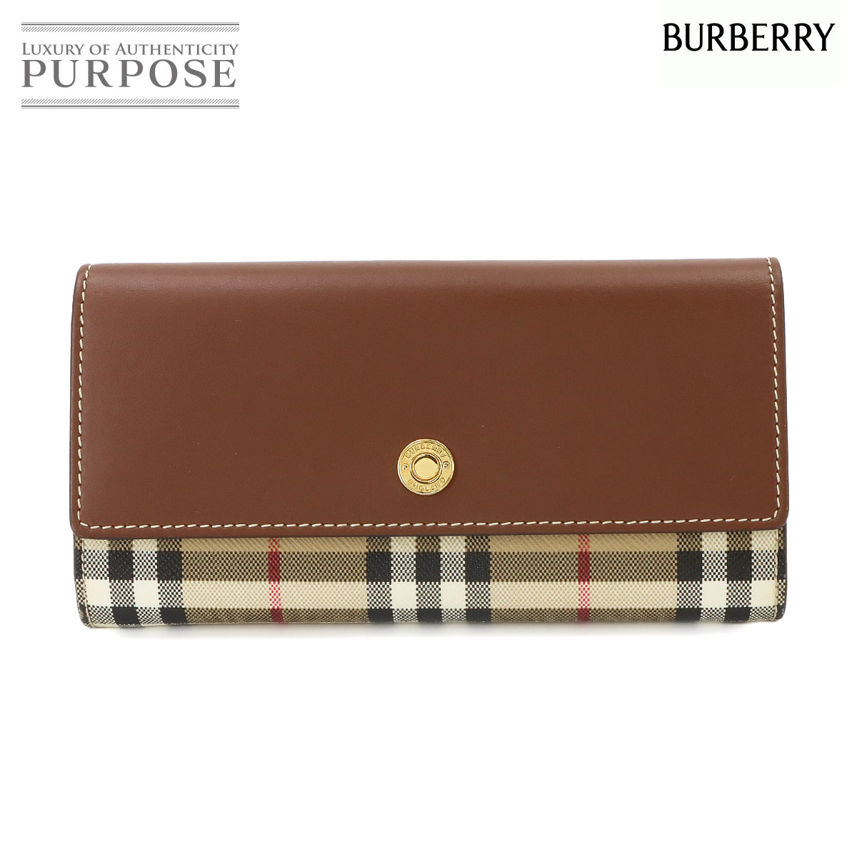 BURBERRY ノバチェック 二つ折り 長財布 PVC レザー ベージュ ブラウン ゴールド 金具 8057973 Long Wallet バーバリー 90340020