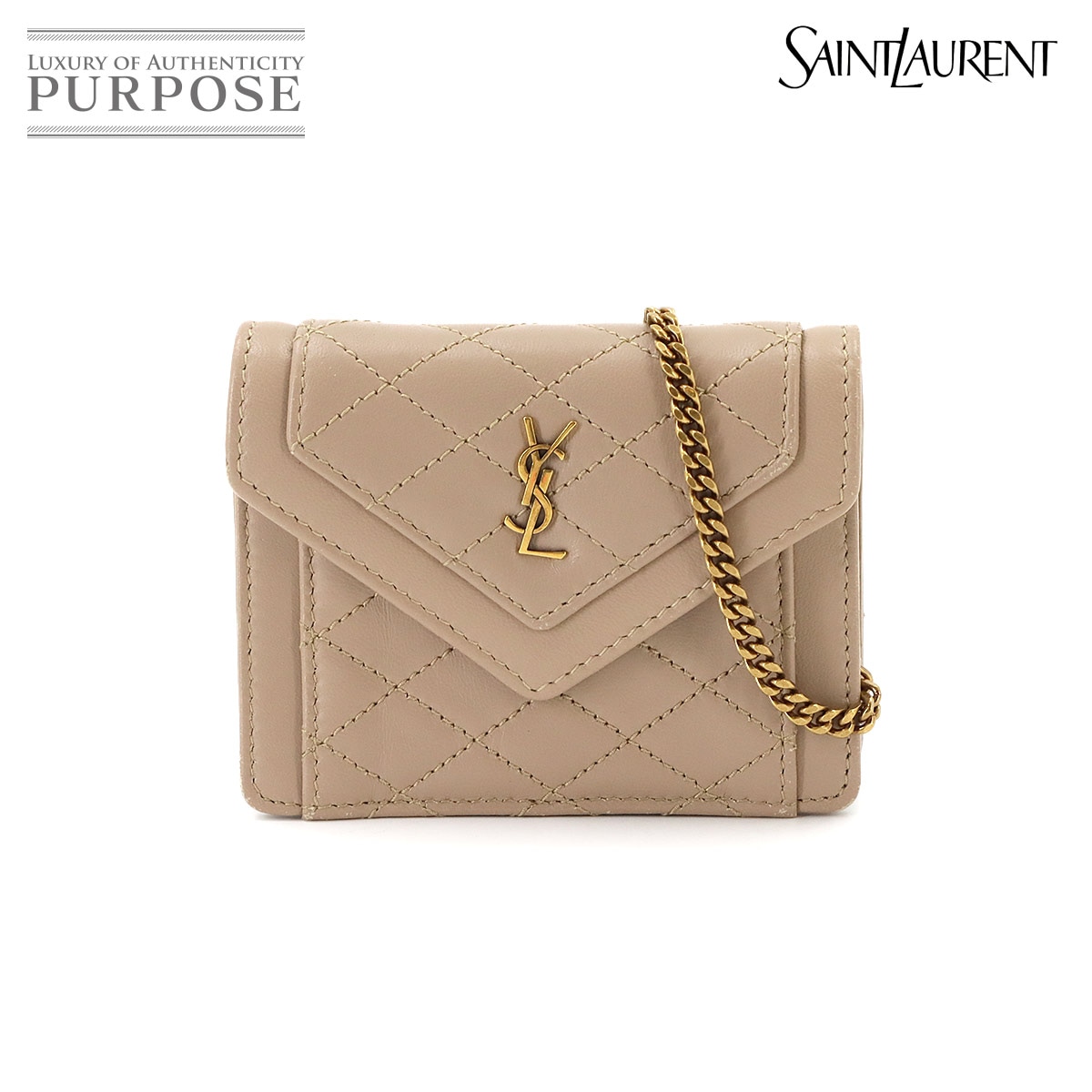 SAINT LAURENT ゲイビー マイクロ チェーン ショルダー バッグ レザー ベージュ 685612 Gaby micro Bag サンローラン 90340055