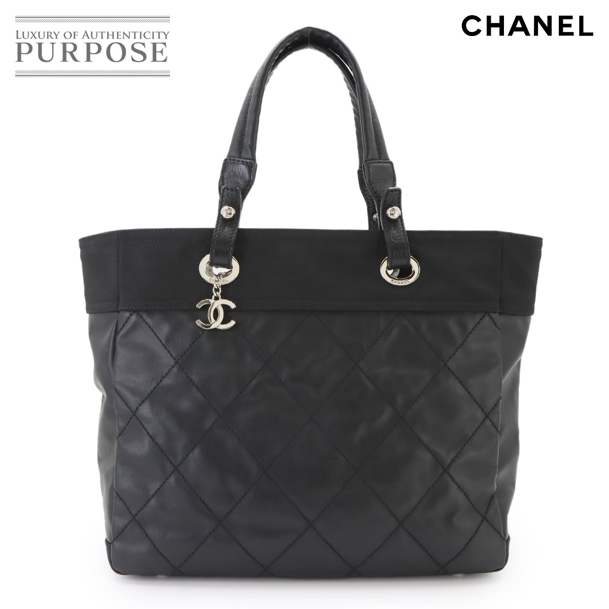 CHANEL パリビアリッツ MM トート バッグ キャンバス ナイロン レザー ブラック A34209 Paris Biarritz Bag シャネル 90342042