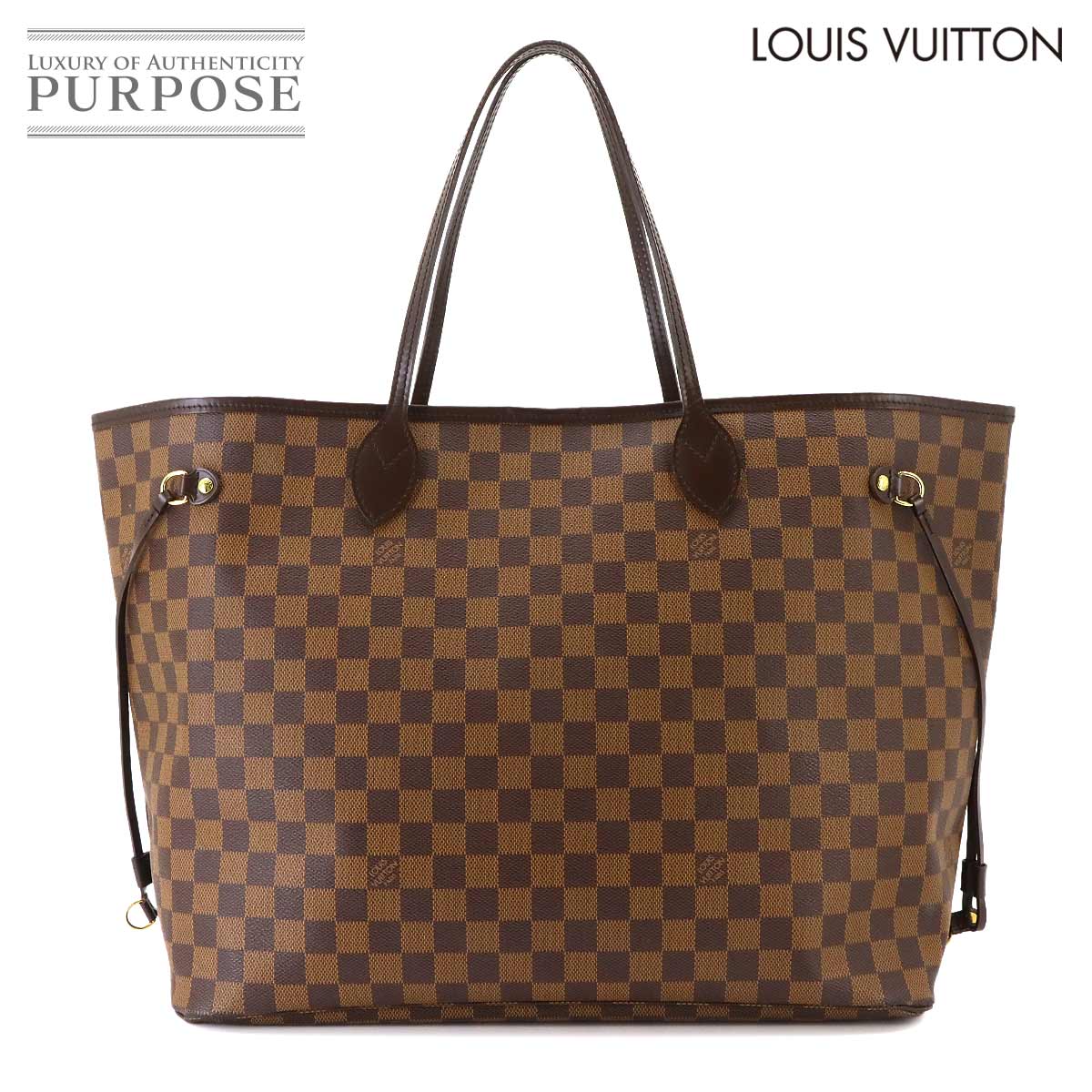 LOUIS VUITTON ダミエ ネヴァーフル GM トート バッグ エベヌ スリーズ N51106 ゴールド 金具 Neverfull GM ルイ ヴィトン 90342320