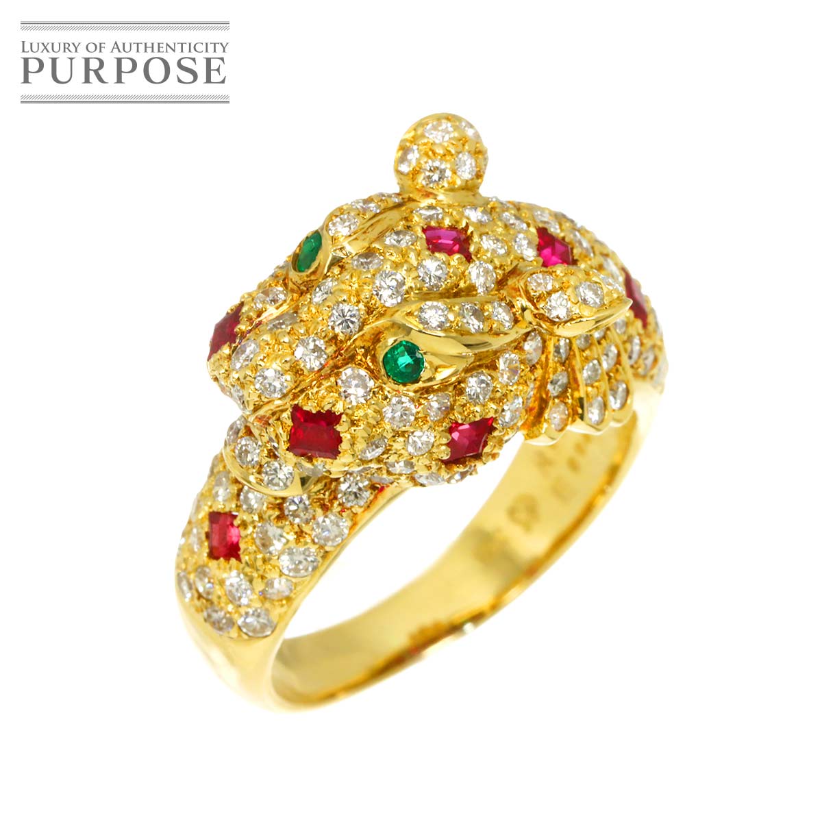 リング 14号 ダイヤ 1.44ct ルビー 0.67ct エメラルド 0.04ct K18 YG イエローゴールド 750 指輪 Diamond Ring 90339242