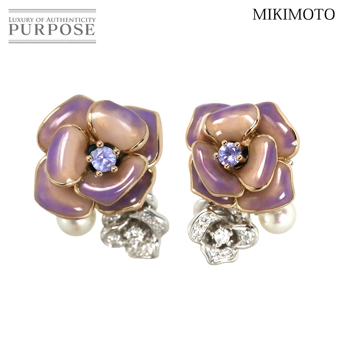 MIKIMOTO マルチストーン エナメル ピアス K18 PG WG ピンク ホワイトゴールド 750 Earrings Pierced ミキモト 90327507