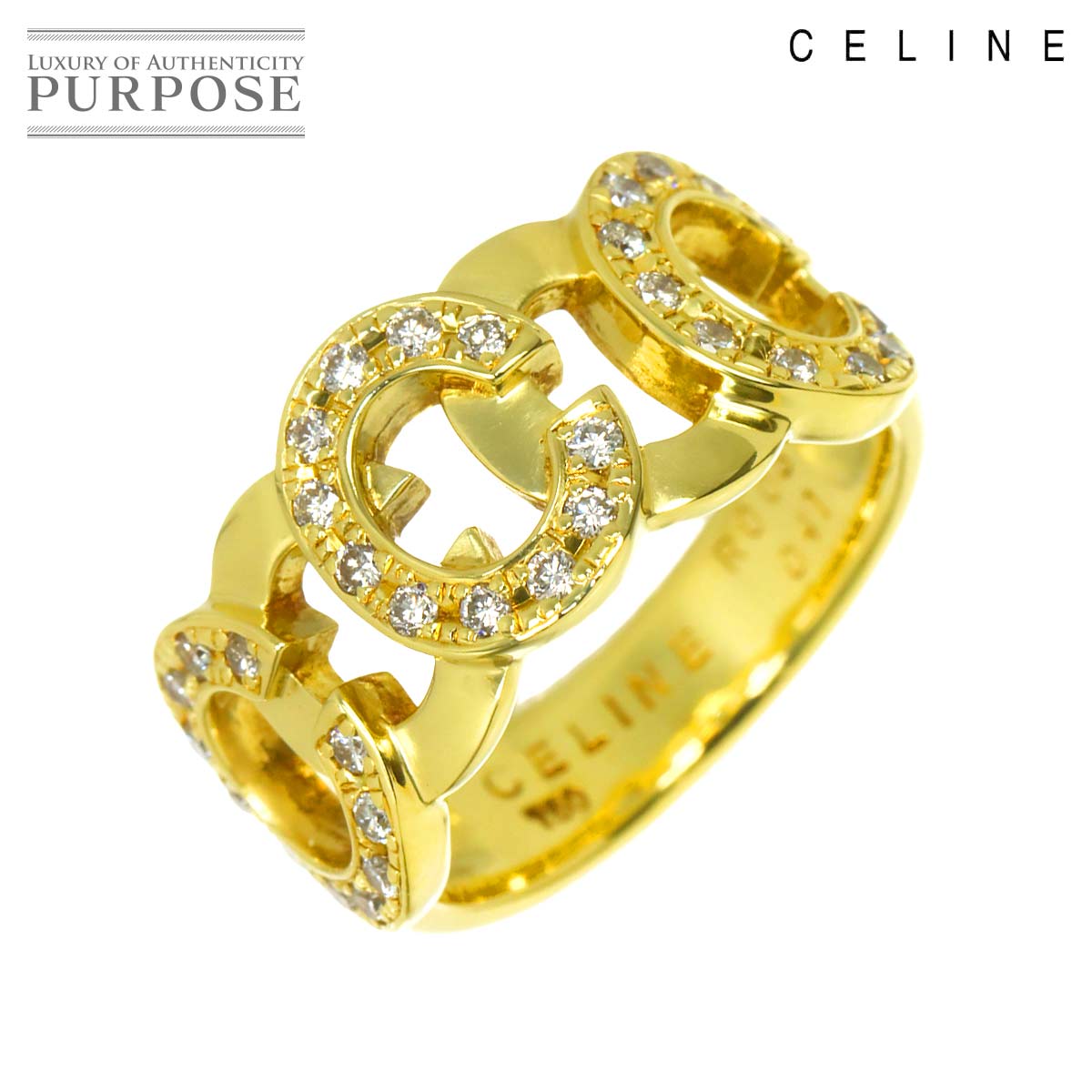 CELINE 13.5号 リング ダイヤ 0.41ct ルビー 0.03ct K18 YG イエローゴールド 750 指輪 C ロゴ Ring セリーヌ 90336042