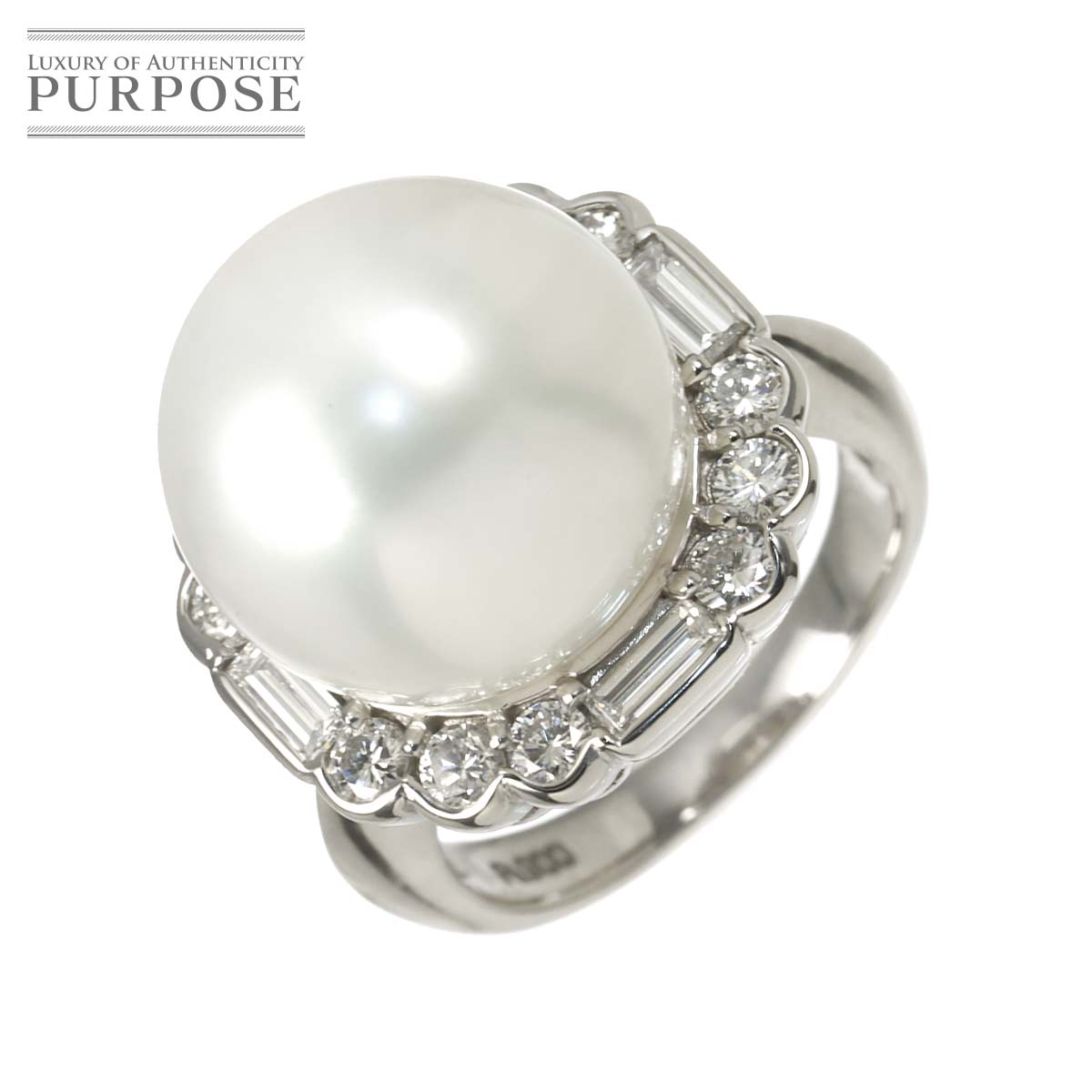リング 12号 白蝶真珠 14.6mm ダイヤ 1.15ct Pt プラチナ パール 指輪 South Sea pearl Ring 90342107