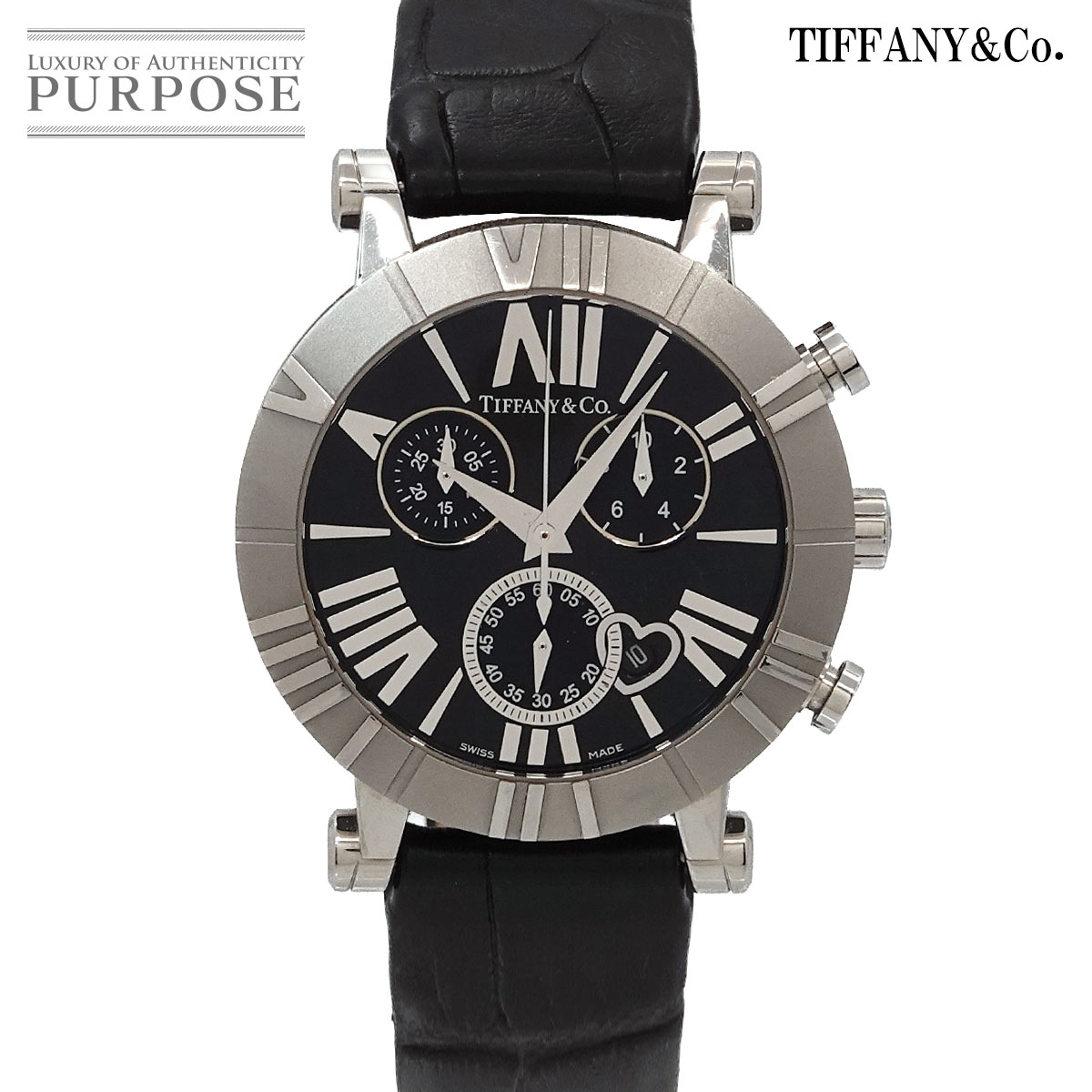 TIFFANY&Co. アトラス クロノグラフ ハートデイト Z1301 32 11A10A71A レディース 腕時計 ブラック クォーツ ウォッチ Atlas ティファニー 90340335
