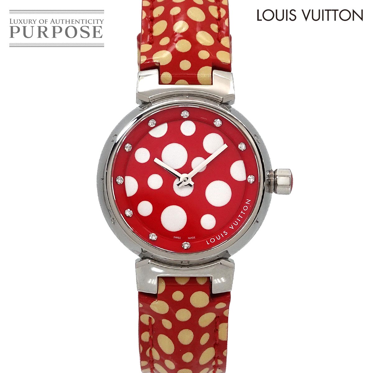 LOUIS VUITTON タンブール 草間 彌生 Q12M7 世界188本限定 10P ダイヤ レディース 腕時計 レッド クォーツ ウォッチ Tambour ルイ ヴィトン 90343992