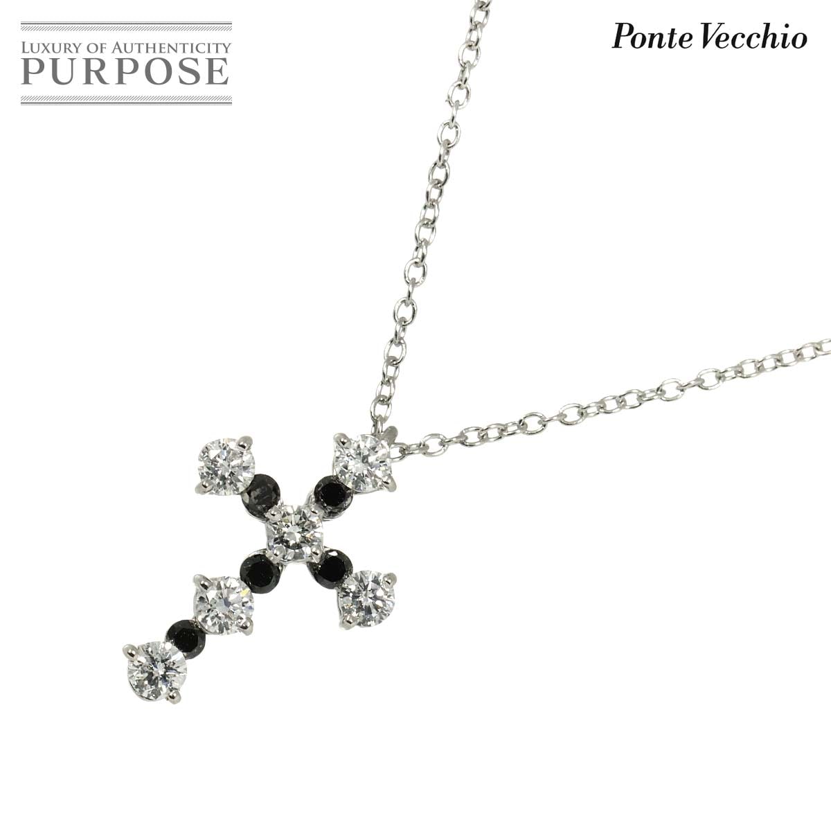 Ponte Vecchio ダイヤ 0.40ct/0.10ct ネックレス 41cm K18 WG ホワイトゴールド 750 クロス Diamond Necklace ポンテヴェキオ 90309389