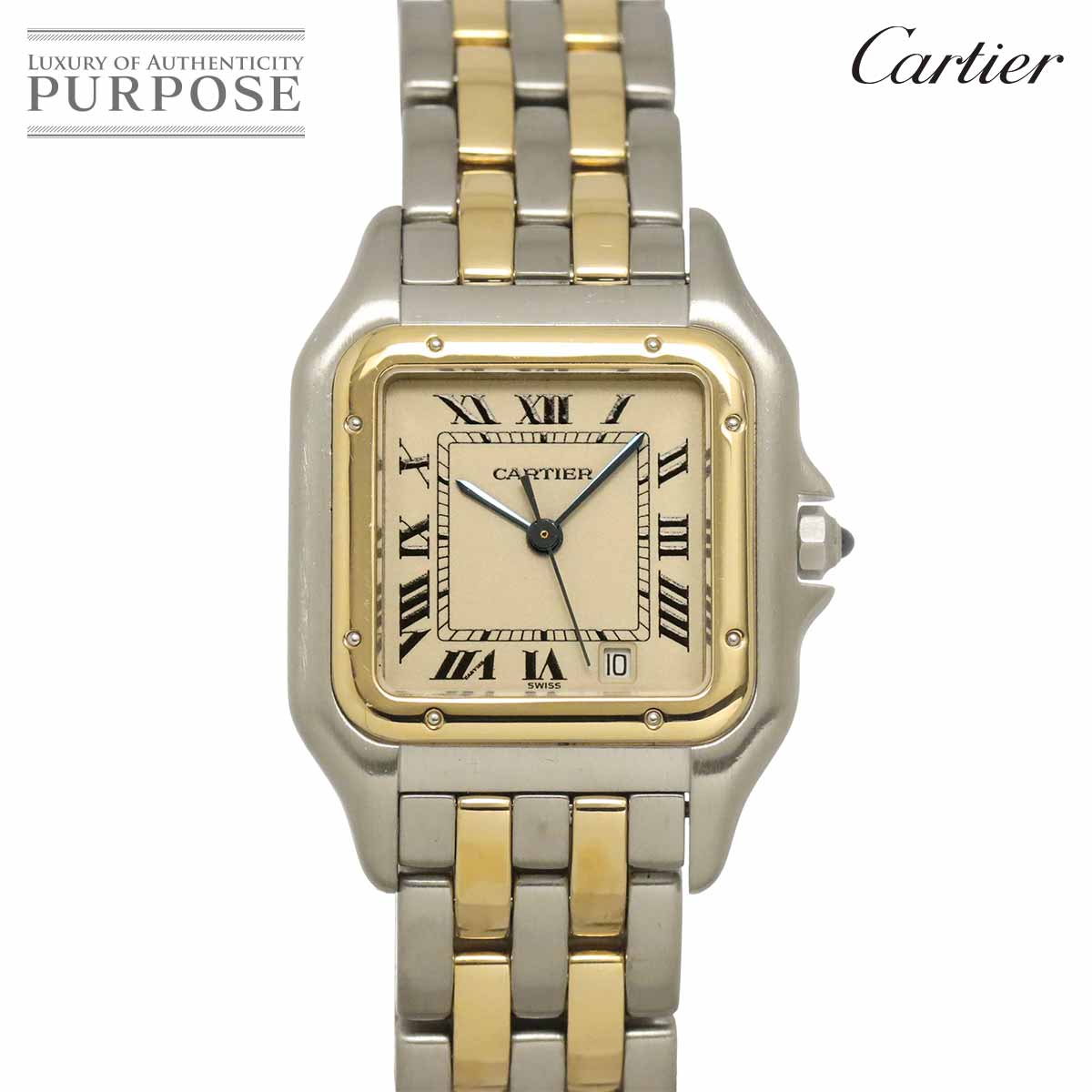 Cartier パンテールMM 2ロウ W25028B6 デイト コンビ ボーイズ 腕時計 デイト アイボリー YG イエローゴールド クォーツ Panthere カルティエ 90335972