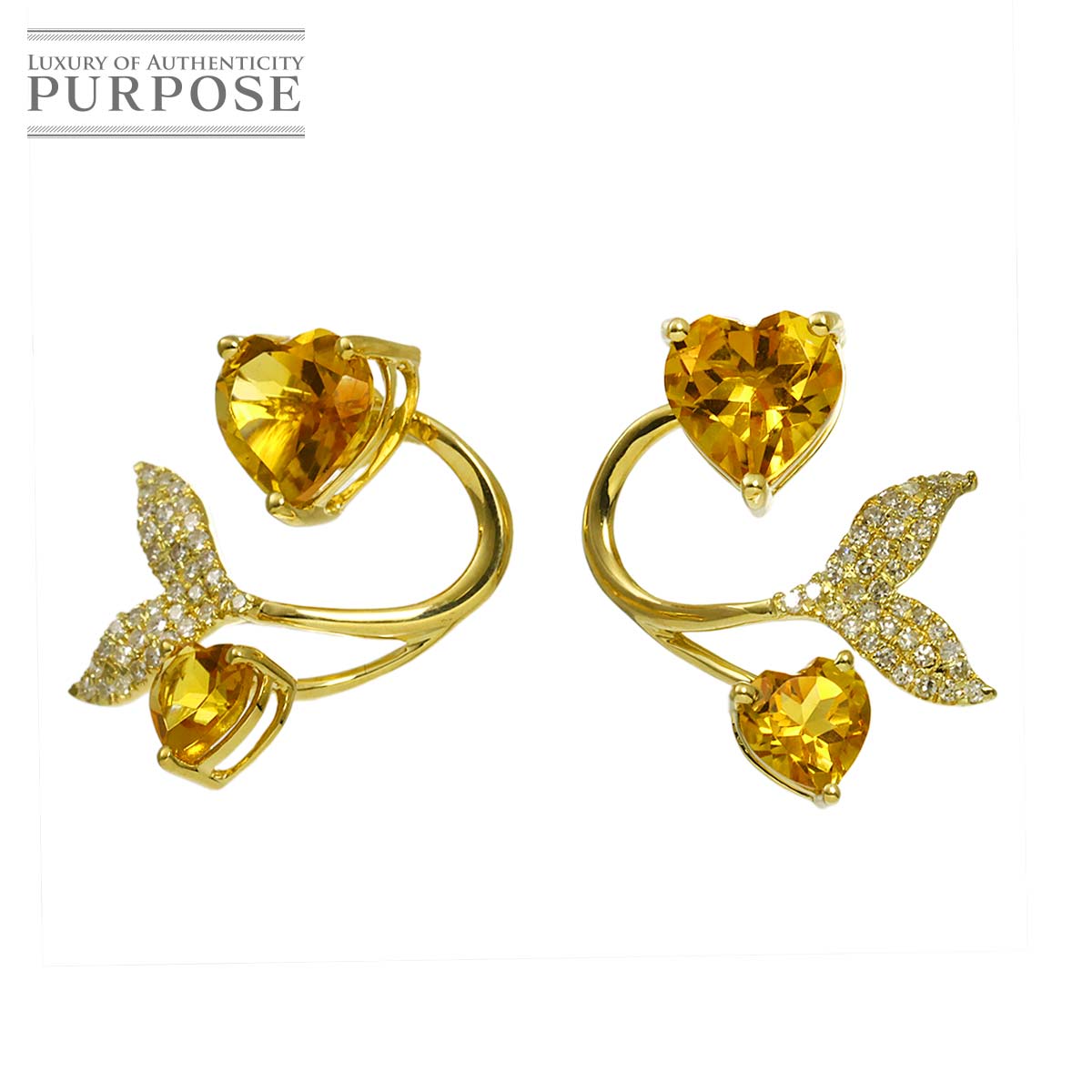 シトリン 1.60ct/1.60ct ダイヤ 0.12ct/0.12ct ピアス K18 YG イエローゴールド 750 Citrine Earrings Pierced 90337425