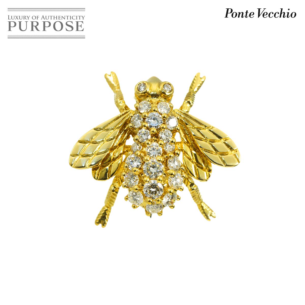 Ponte Vecchio ダイヤ 0.74ct ブローチ K18 YG イエローゴールド 750 Diamond Brooch ポンテヴェキオ 90337255