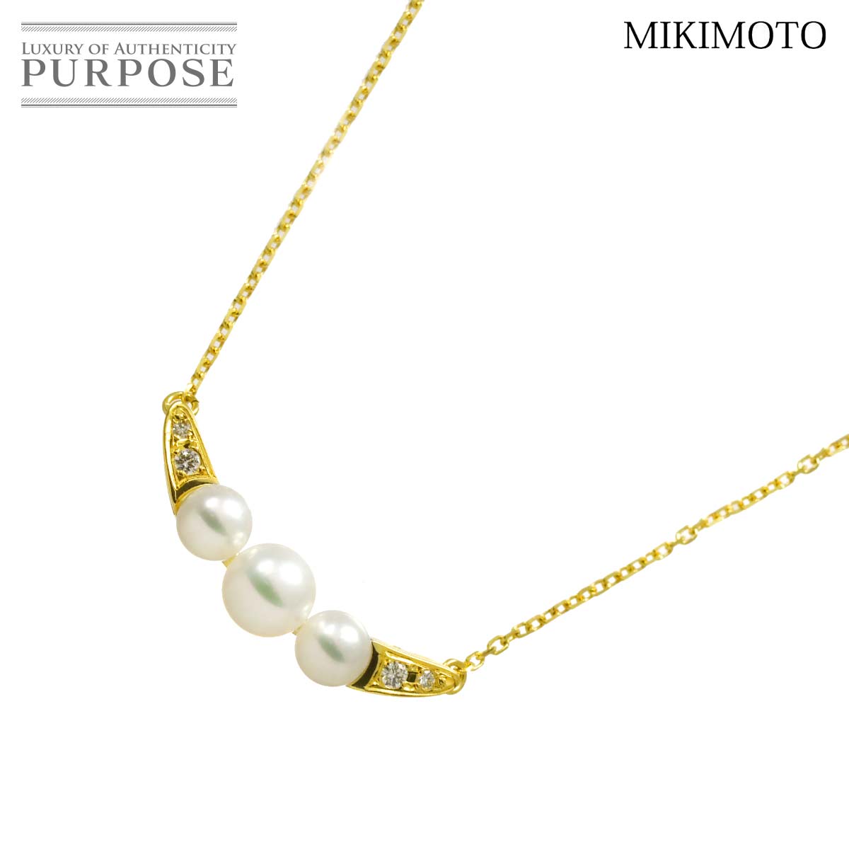 MIKIMOTO アコヤ真珠 6.0-4.8mm ダイヤ ネックレス 41cm K18 YG イエローゴールド 750 パール Necklace ミキモト 90338797