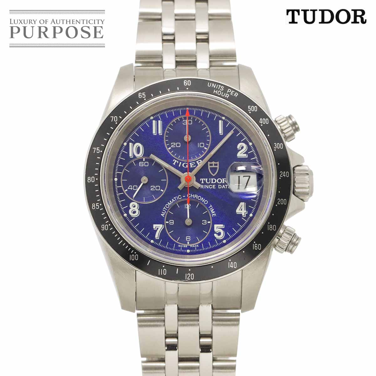 TUDOR クロノタイム  タイガー 79260 メンズ 腕時計 デイト ブルー オートマ 自動巻き ウォッチ Chrono time チューダー チュードル 90344690