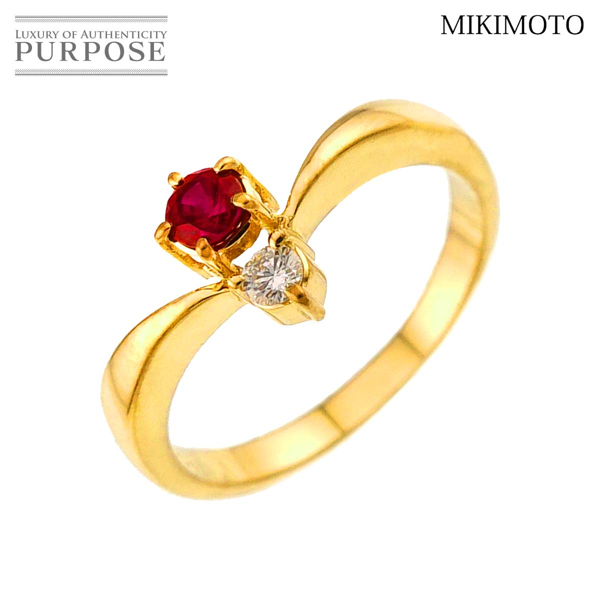 MIKIMOTO 8号 リング ルビー 0.16ct ダイヤ 0.04ct K18 YG イエローゴールド 750 指輪 Ruby Ring ミキモト 90337495