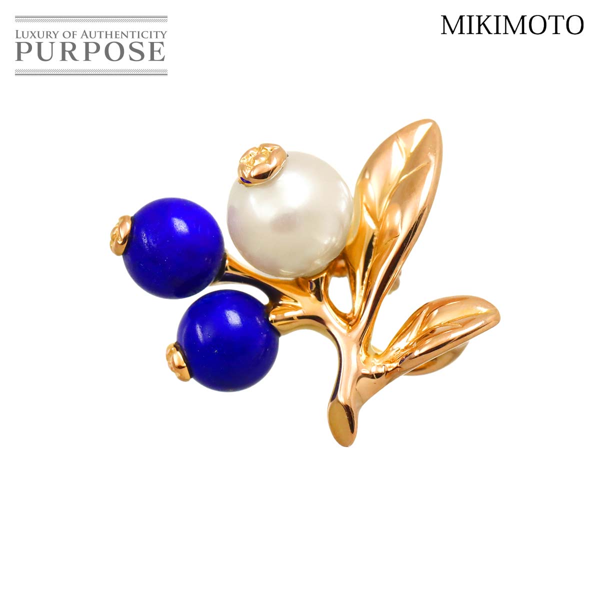 MIKIMOTO 淡水真珠 ラピスラズリ ブローチ K18 YG イエローゴールド 750 パール Pearl Brooch ミキモト 90338816
