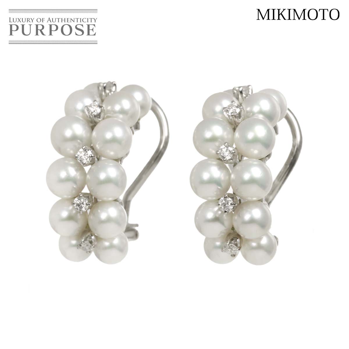 MIKIMOTO ベビーパール 4.7-4.0mm ダイヤ イヤリング K18 WG ホワイトゴールド 750 パール Pearl Earrings Clip-on ミキモト 90332156