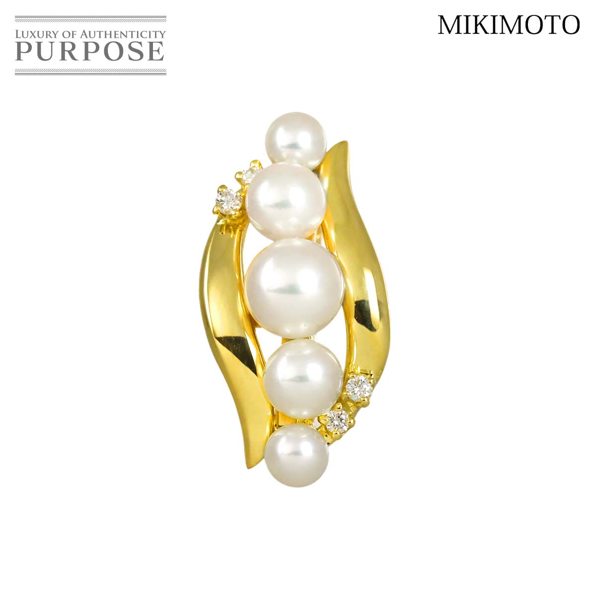 MIKIMOTO アコヤ真珠 6.4-4.0mm ダイヤ ペンダント トップ K18 YG イエローゴールド 750 パール Akoya Pearl PendantTop ミキモト 90336980