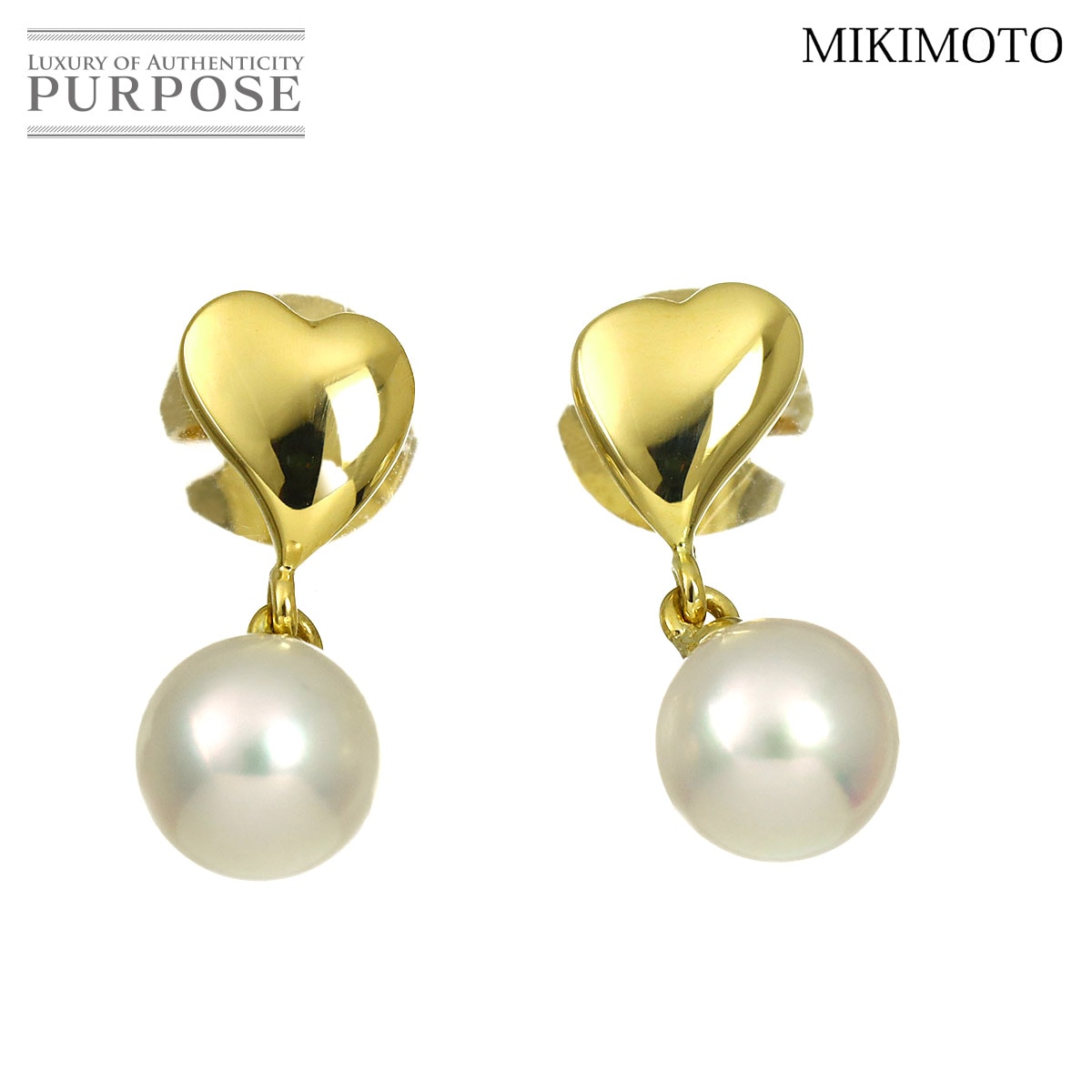 MIKIMOTO アコヤ真珠 6.1-6.0mm ピアス K18 YG イエローゴールド 750 ハート パール Akoya Pearl Earrings Pierced ミキモト 90337124