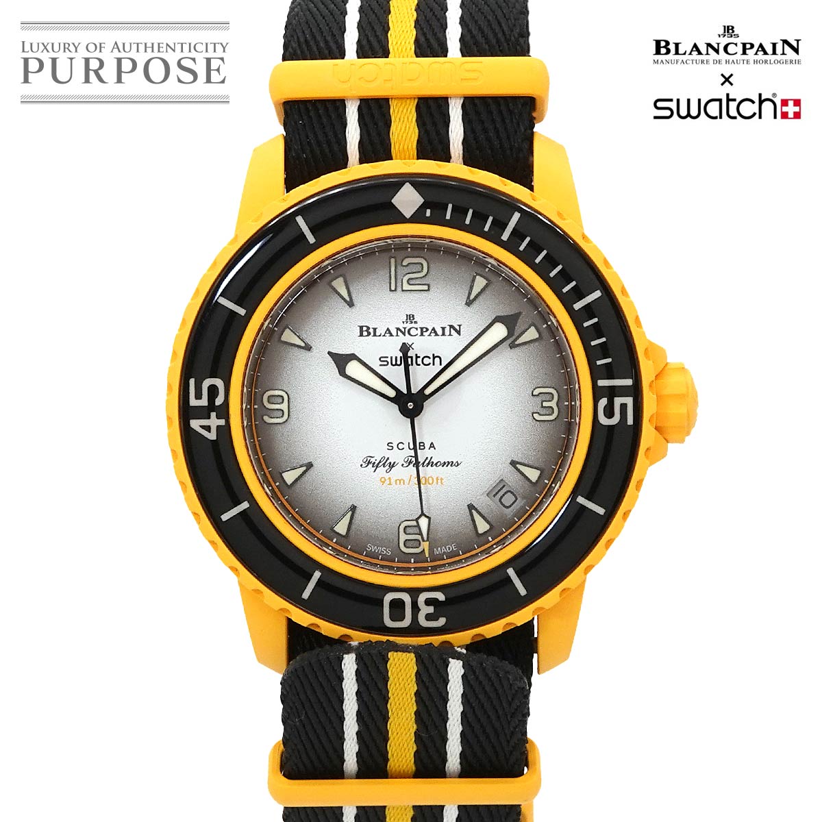 swatch Blancpain×swatch フィフティ ファゾムス パシフィックオーシャン SO35P100 メンズ 腕時計 デイト ブラック オートマ 自動巻き Pacific Ocean スウォッチ 90344604