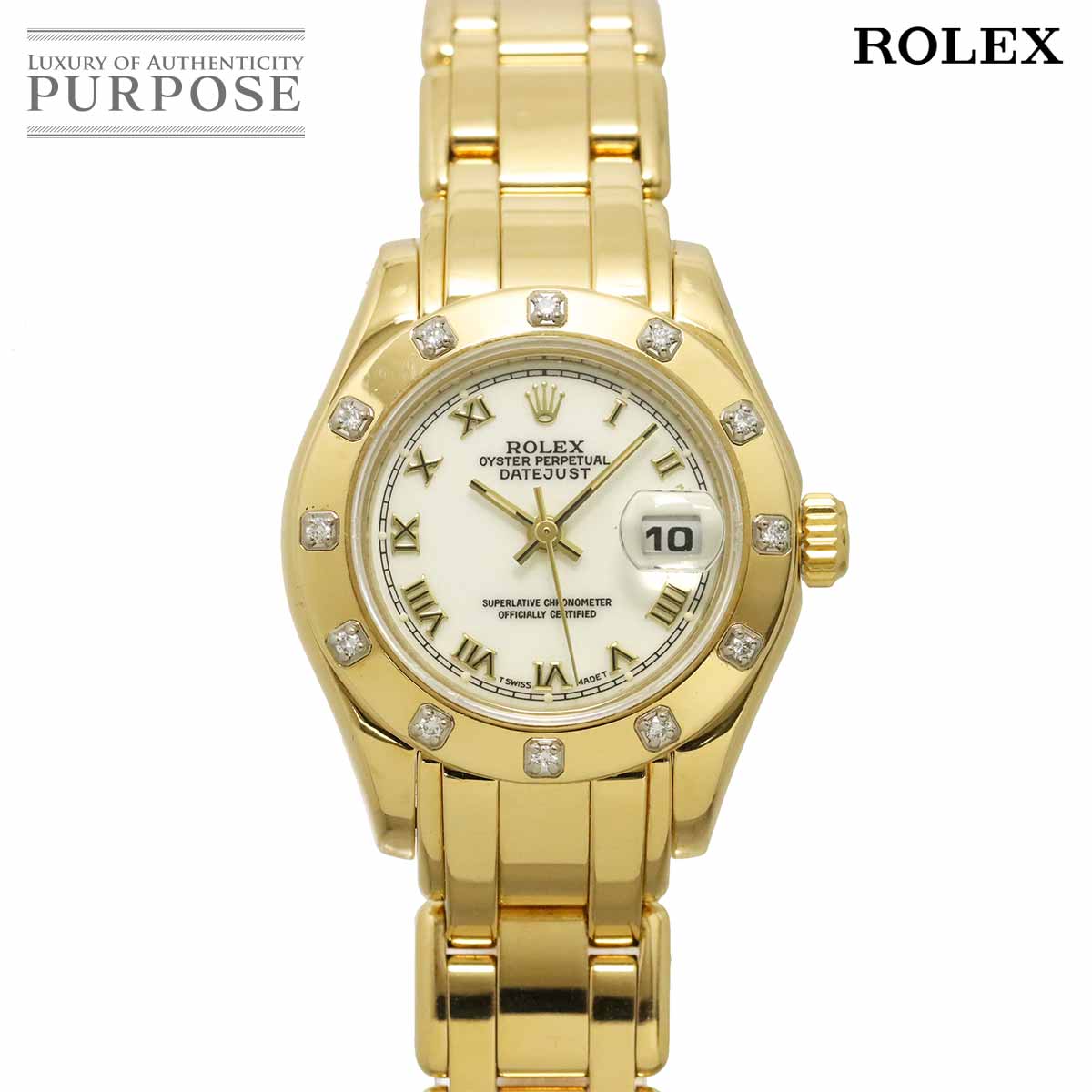 ROLEX デイトジャスト パールマスター 69318 T番 12P ダイヤ ベゼル レディース 腕時計 ホワイト K18YG 金無垢 自動巻き Datejust Pearl Master ロレックス 90335326