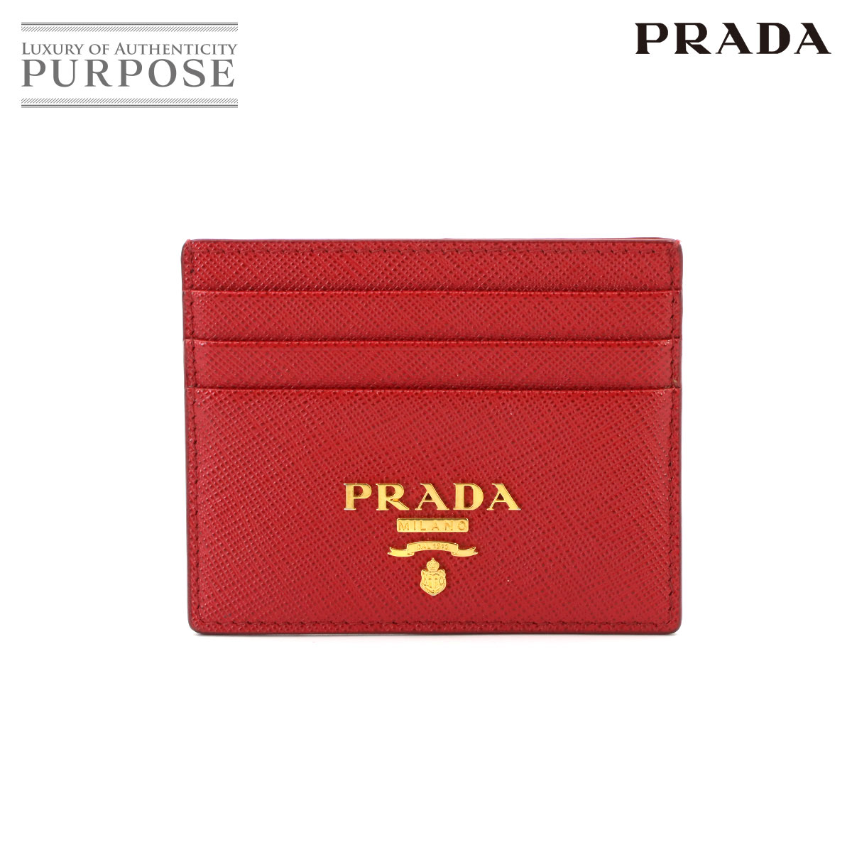PRADA カードケース サフィアーノレザー レッド ゴールド 金具 Card case プラダ 90339837