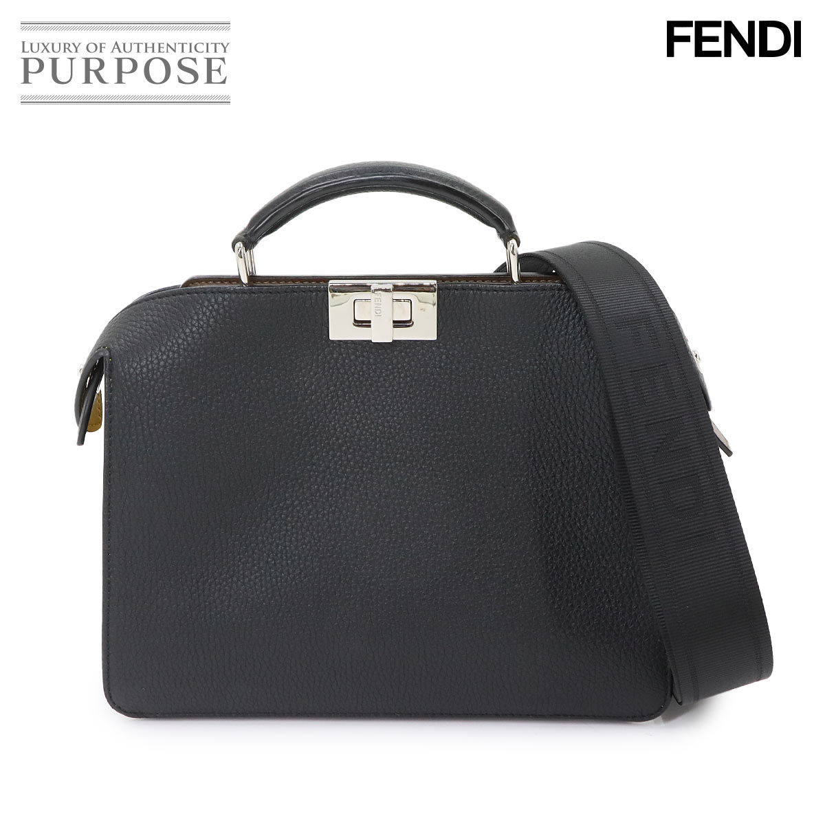 FENDI ピーカブー アイシーユー スモール 2way ハンド ショルダー バッグ レザー ブラック 7VA530 Peekaboo Iseeu Mini フェンディ 90342654