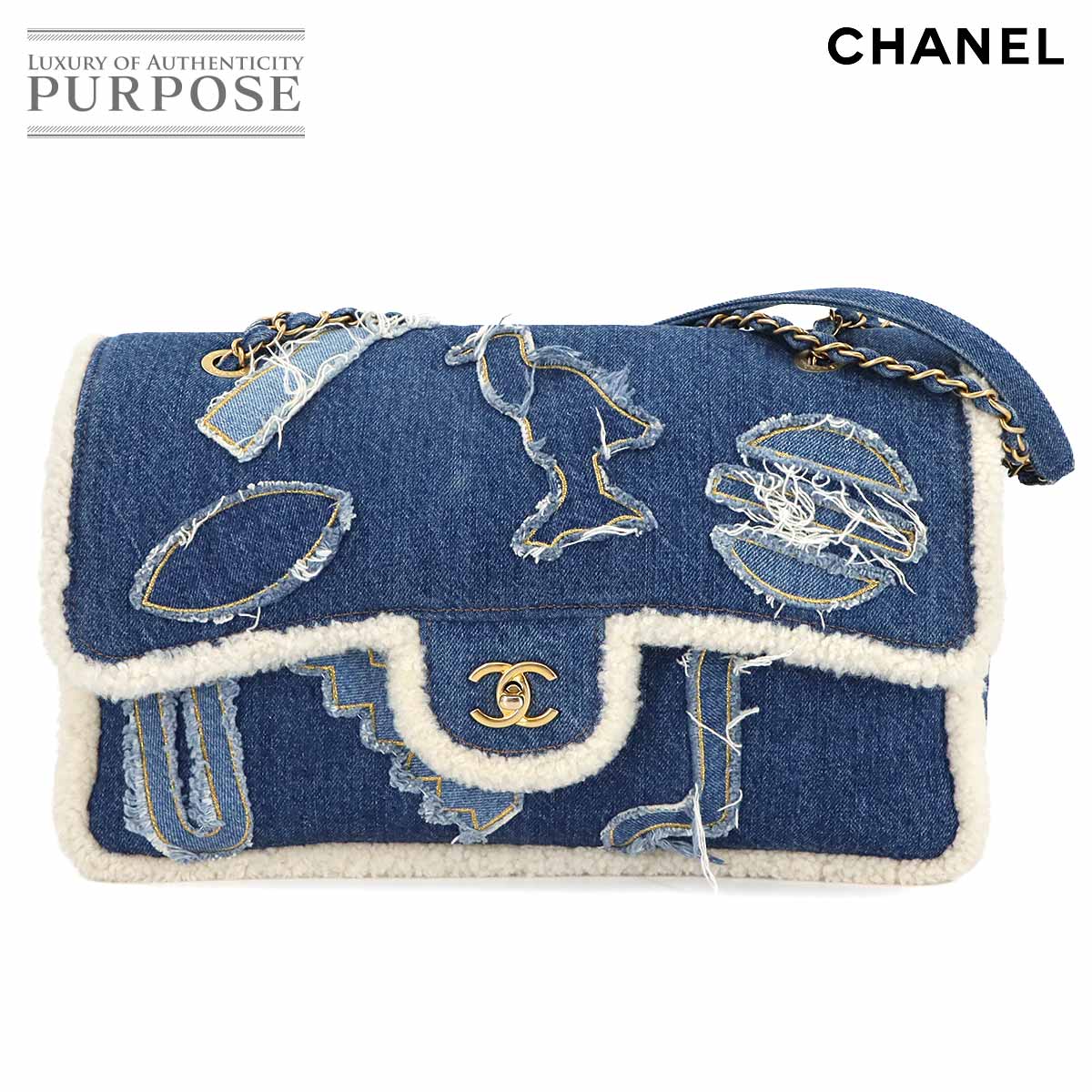 CHANEL エジプト チェーン ショルダー バッグ デニム シアリング ブルー ゴールド 金具 Egypt Denim Bag シャネル 90276951