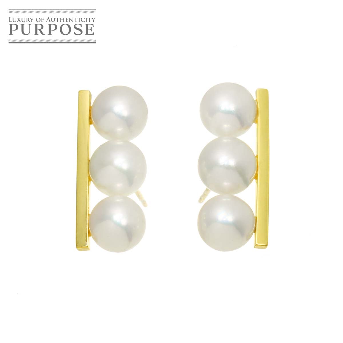 アコヤ真珠 6.7-6.4mm K18 YG ピアス イエローゴールド 750 パール Pearl Earrings Pierced 90344068
