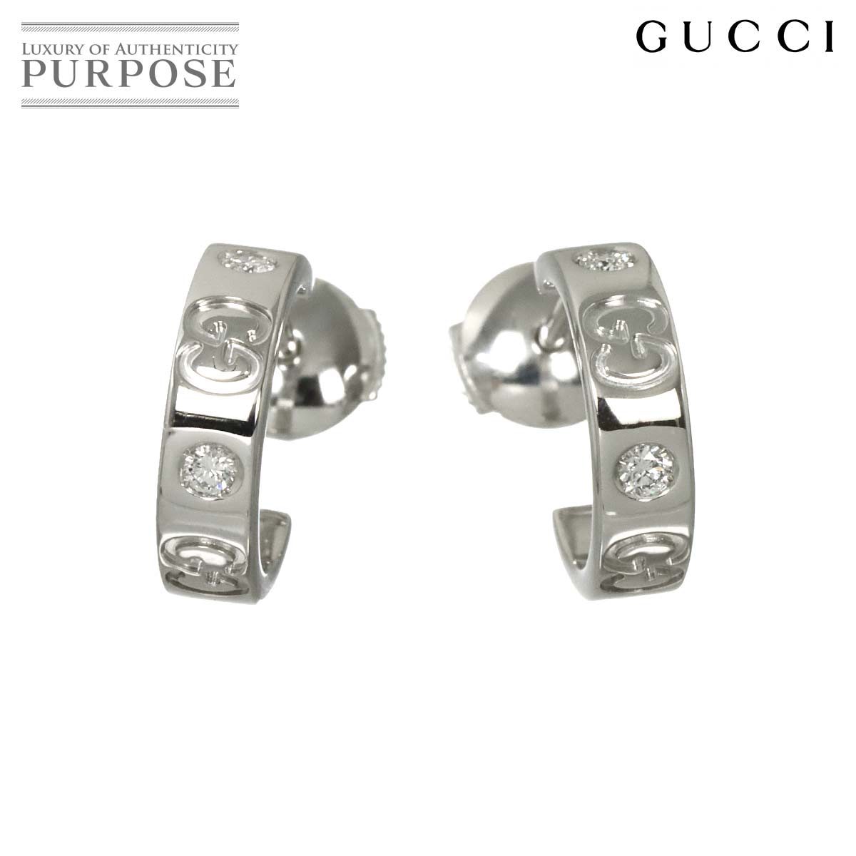 GUCCI アイコン ダイヤ ピアス K18 WG ホワイトゴールド 750 Earrings Pierced グッチ 90335716