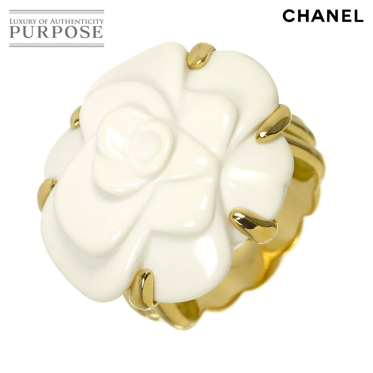 CHANEL カメリア 13号 リング カルセドニー K18 YG イエローゴールド 750 指輪 Camellia Ring【証明書付き】 シャネル 90337469