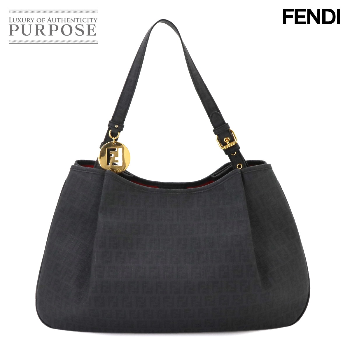 FENDI ズッキーノ ワンショルダー バッグ PVC グレー 8BH220 ゴールド 金具 Zucchino Bag フェンディ 90342313